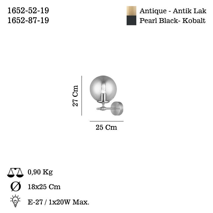 Candeeiro de Parede – Ø18 cm – Laca Antiga – Metal e Vidro