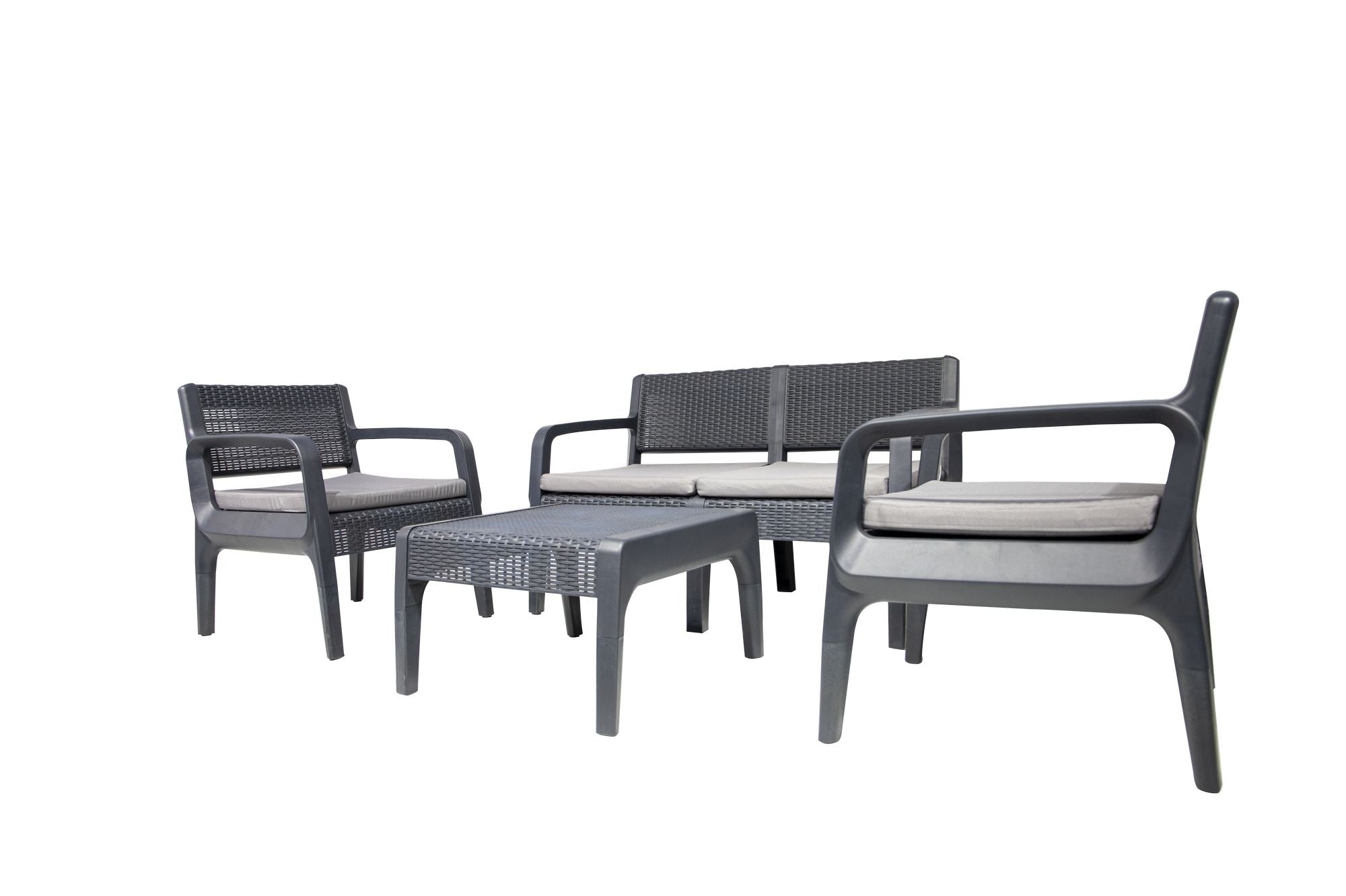 Conjunto de Lounge de Jardim – Sofá de 2 lugares 115 cm x 76 cm x 58 cm, Sofá de 1 lugar 57 cm x 76 cm x 78 cm, Mesa de Café 62 cm x 38 cm x 58 cm – Antracite – Polipropileno