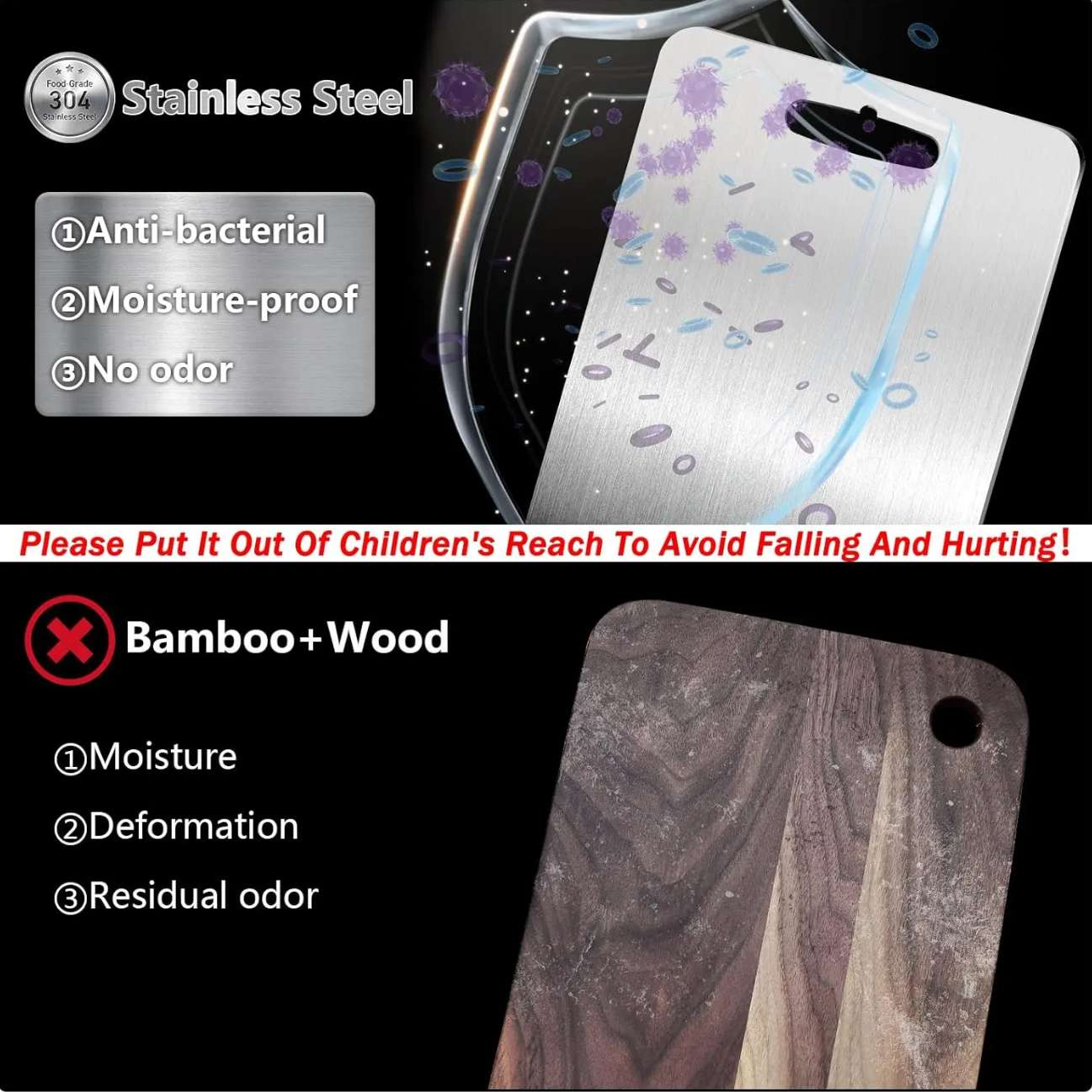 Tábua de corte  – 24 x 34 cm – Prata – Aço inoxidável