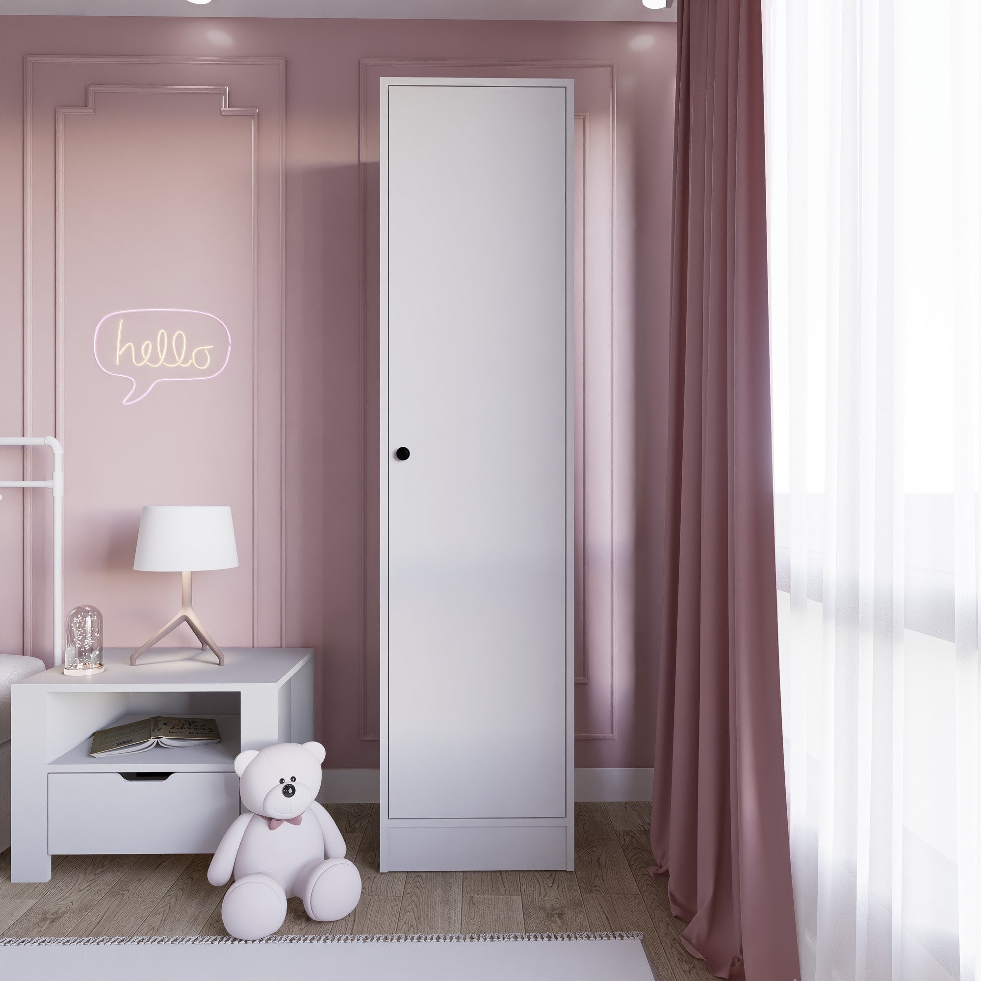 Guarda-roupa – 45cm x 182cm x 53cm – Branco mate – Painel de partículas revestido a melamina