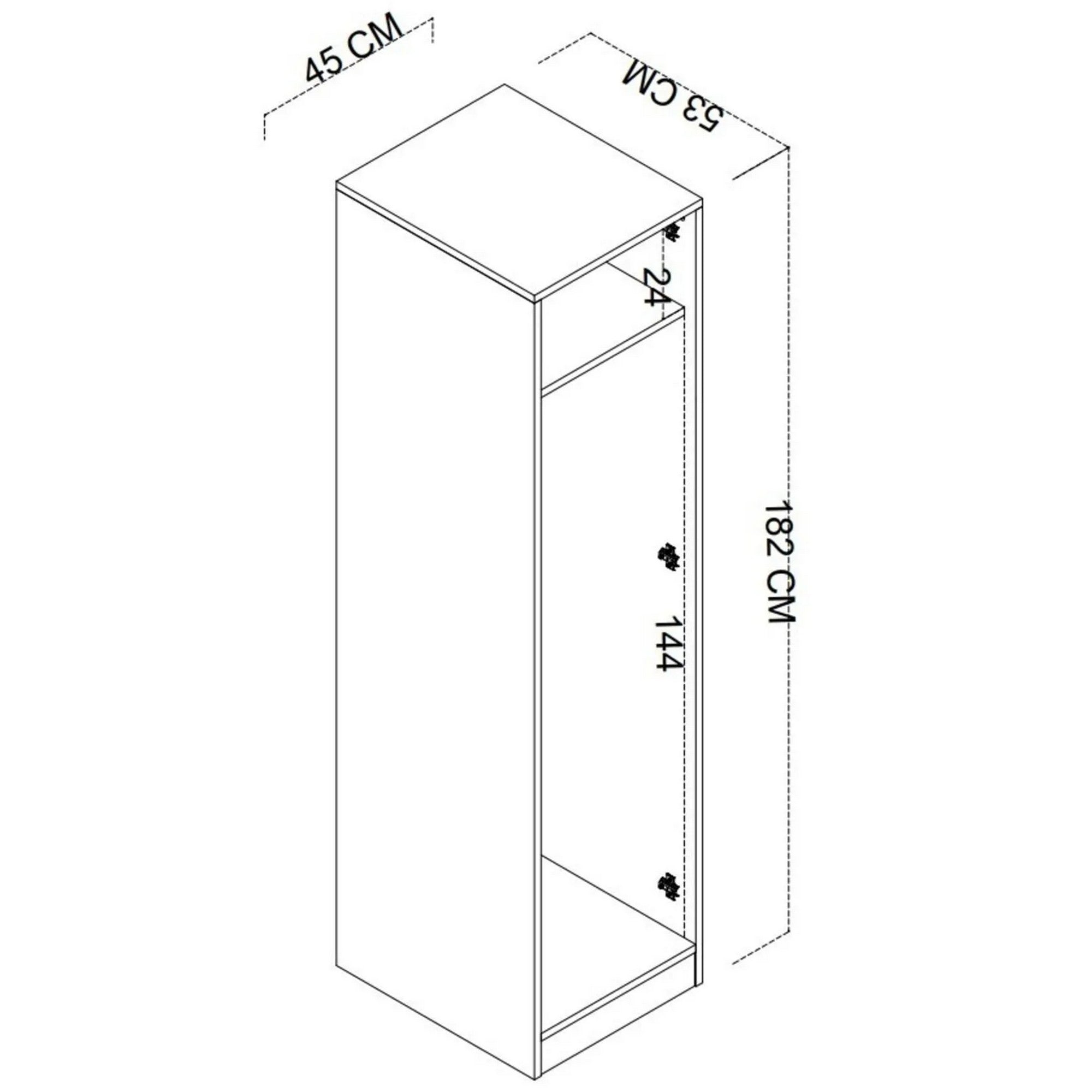 Guarda-roupa – 45cm x 182cm x 53cm – Branco mate – Painel de partículas revestido a melamina