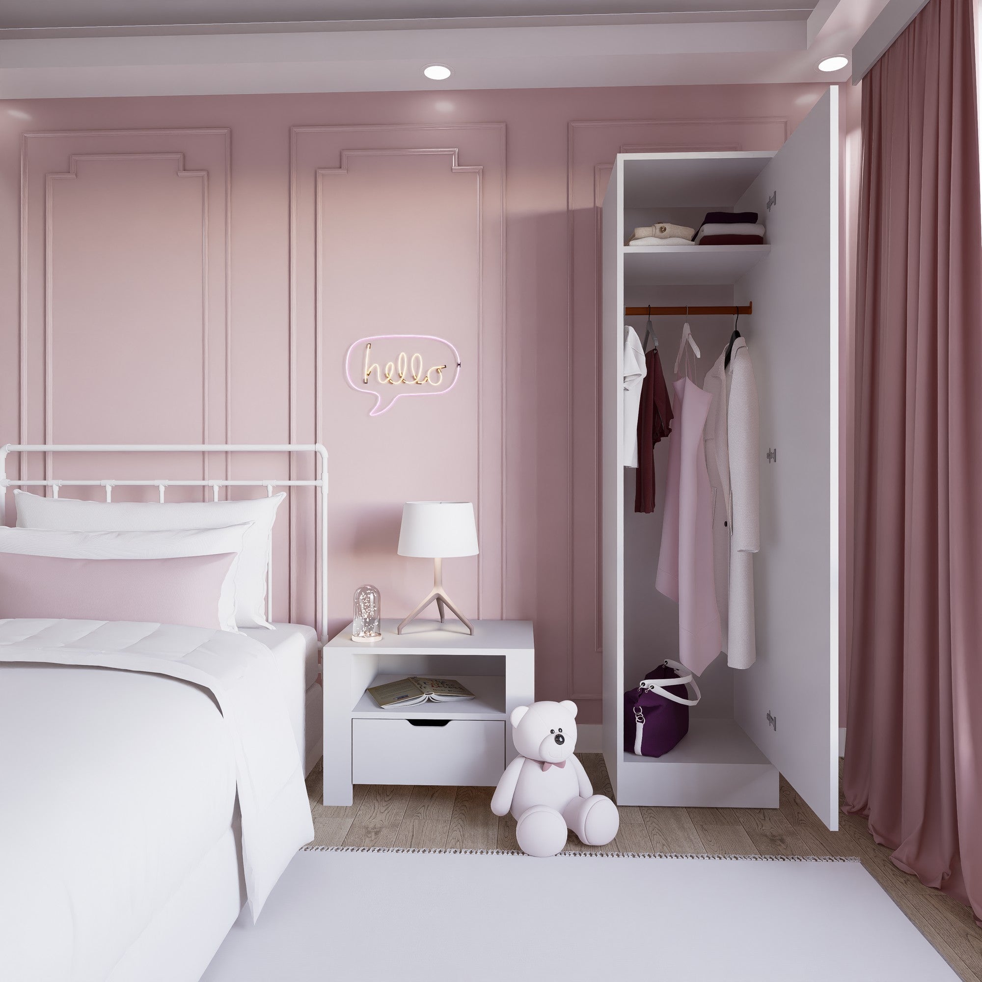 Guarda-roupa – 45cm x 182cm x 53cm – Branco mate – Painel de partículas revestido a melamina