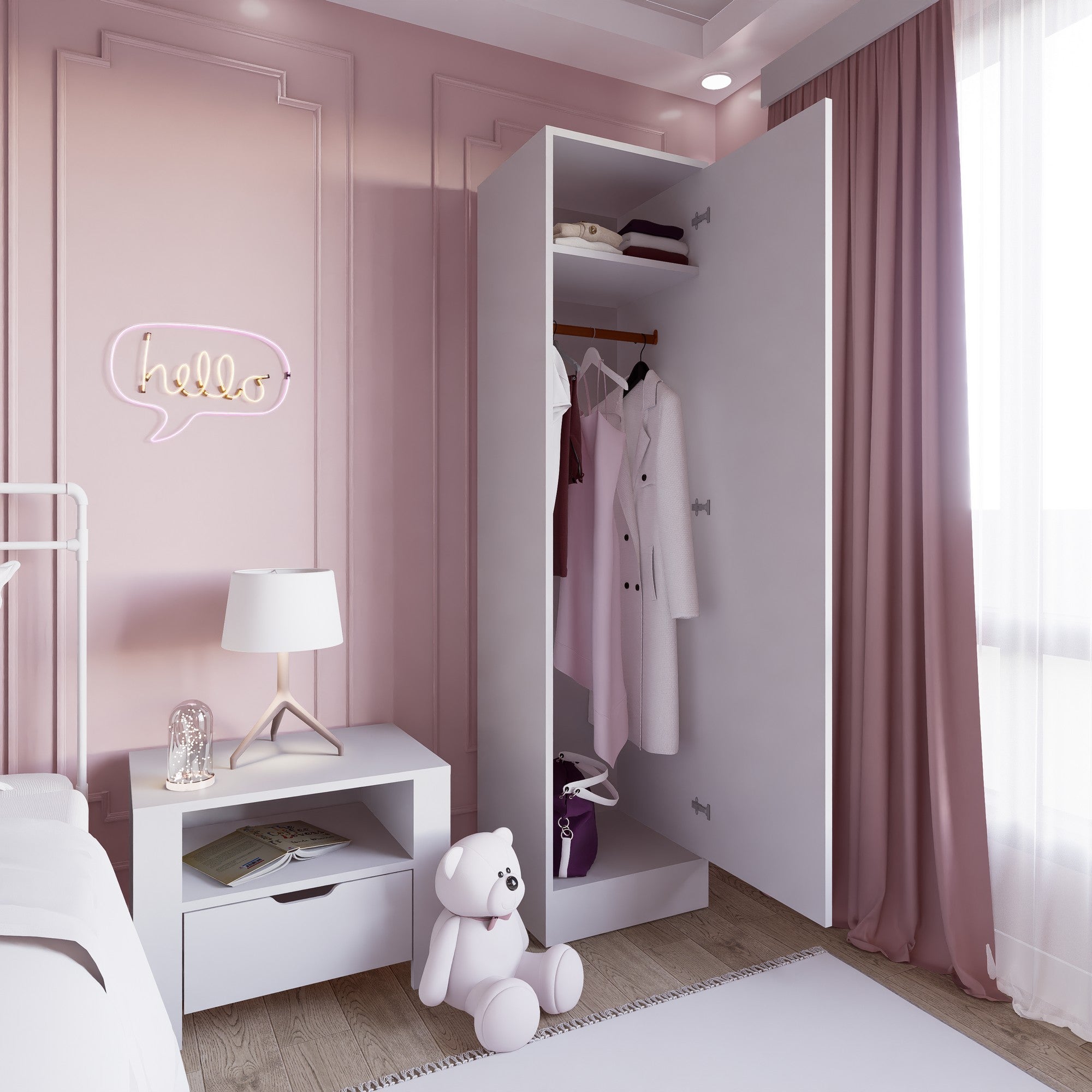 Guarda-roupa – 45cm x 182cm x 53cm – Branco mate – Painel de partículas revestido a melamina