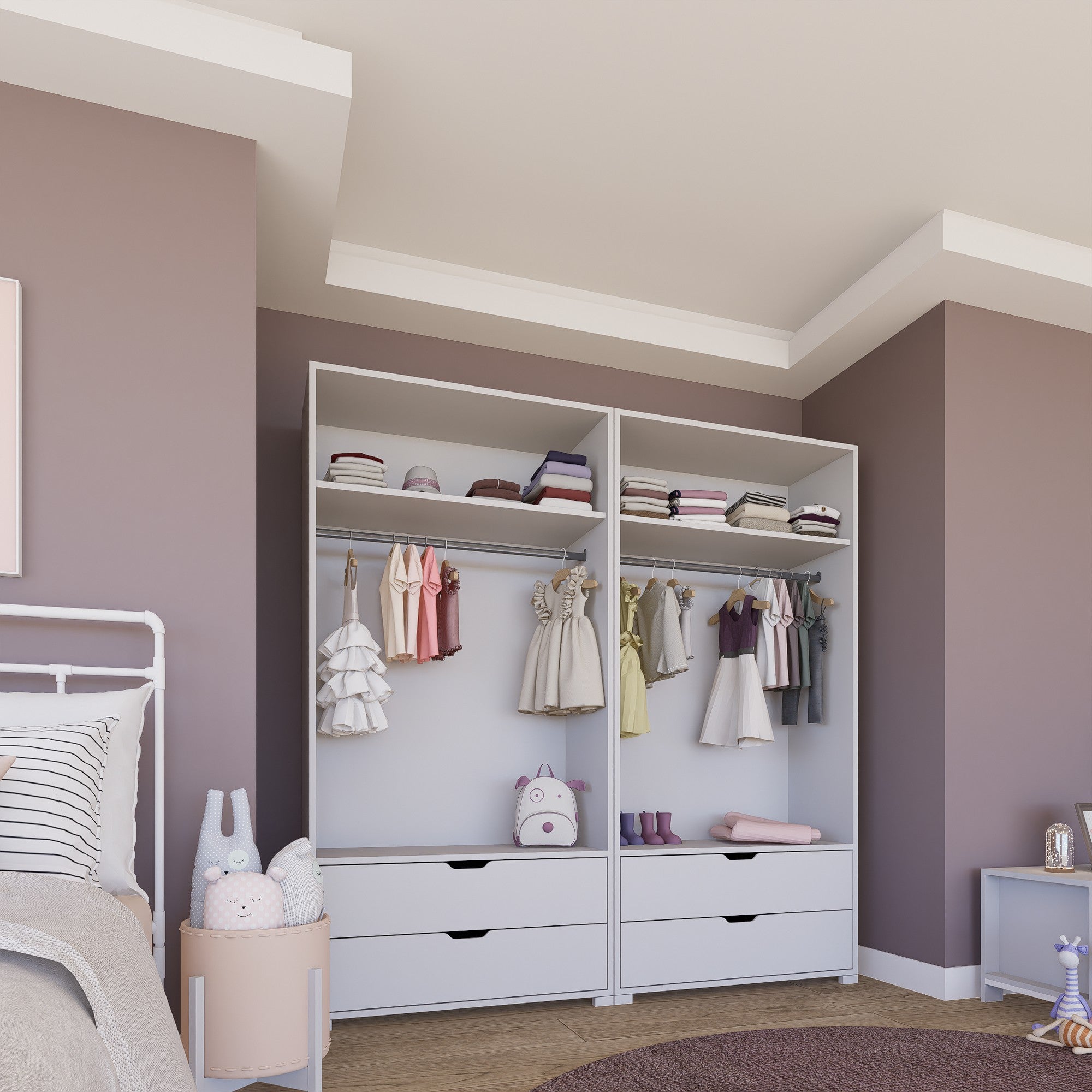 Guarda-roupa – 180 cm x 183 cm x 45 cm – Branco mate – Painéis de partículas