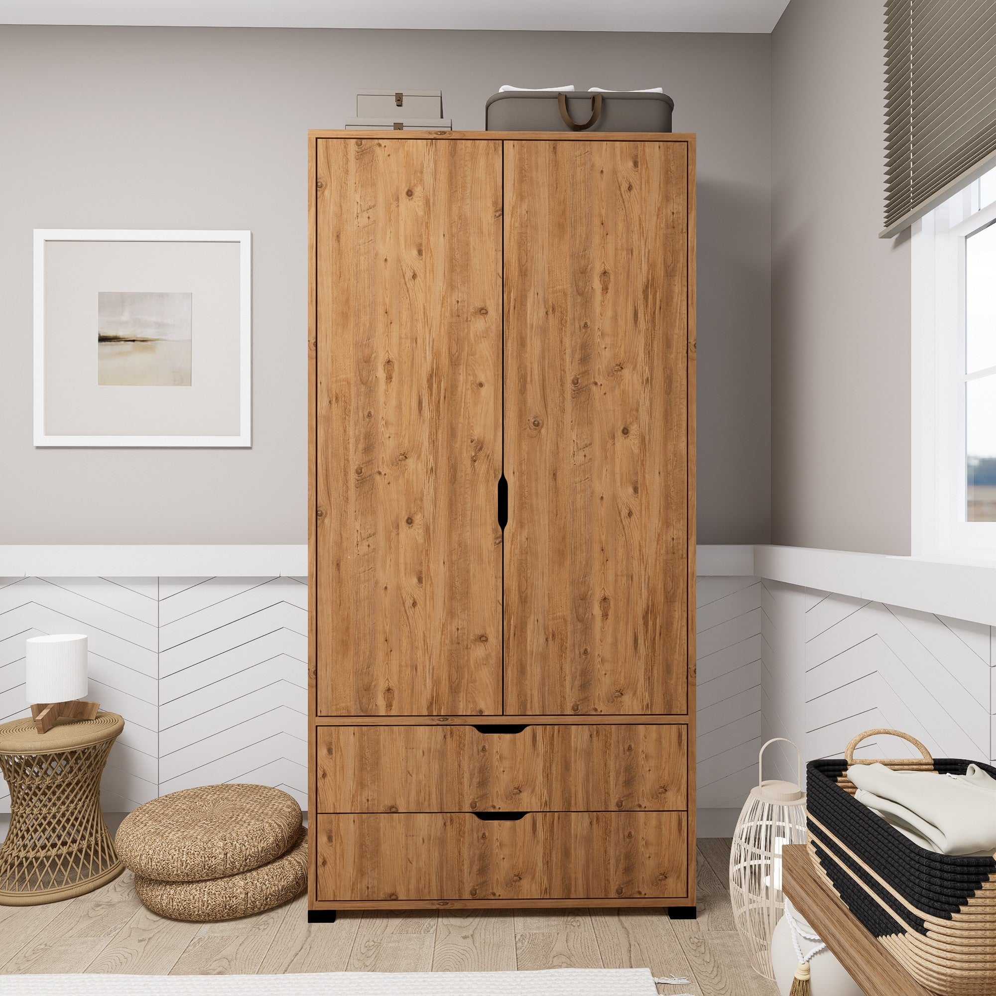 Guarda-roupa em pinho atlântico – 90 cm x 183 cm x 45 cm – Pinho Atlântico – Painel de partículas revestido a melamina