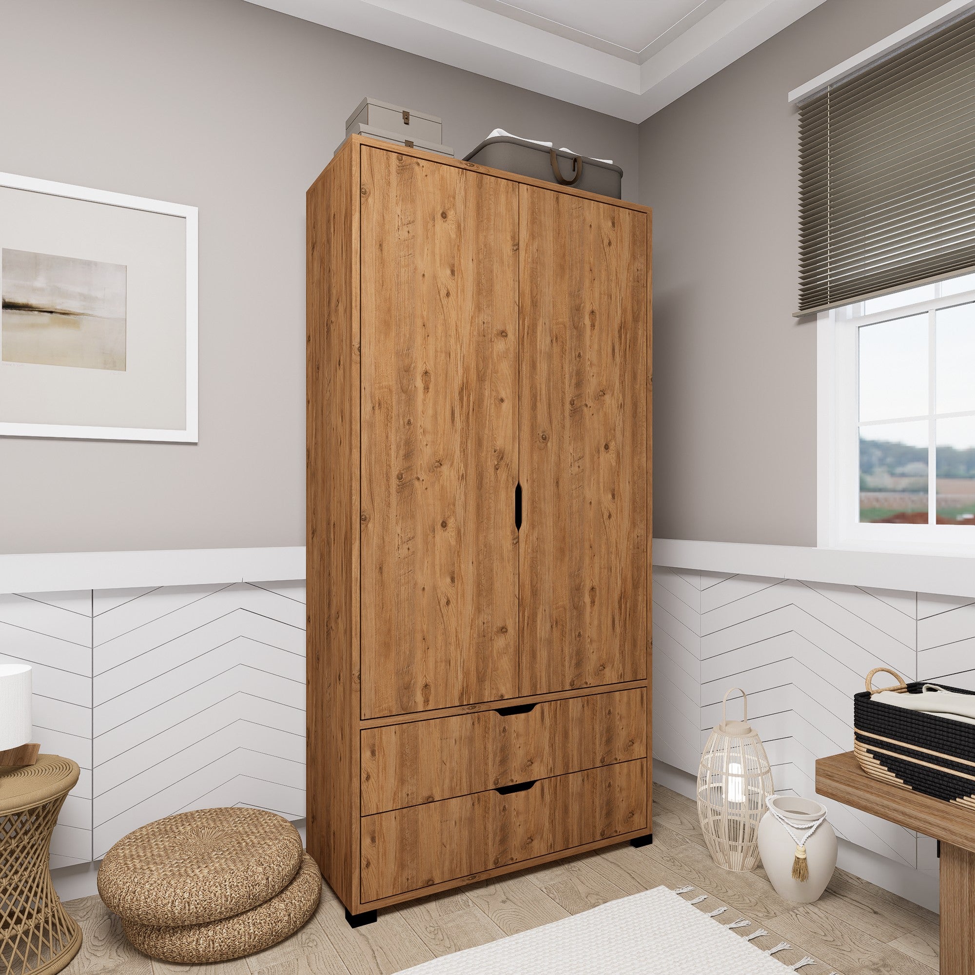 Guarda-roupa em pinho atlântico – 90 cm x 183 cm x 45 cm – Pinho Atlântico – Painel de partículas revestido a melamina