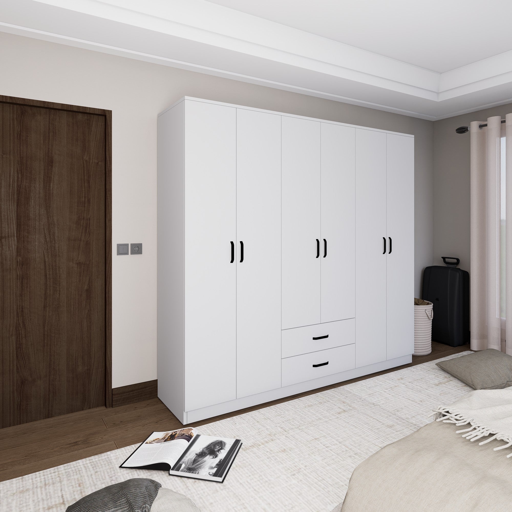 Guarda-roupa – 180 cm x 190 cm x 45 cm – Branco fosco – Painéis de partículas revestidos a melamina