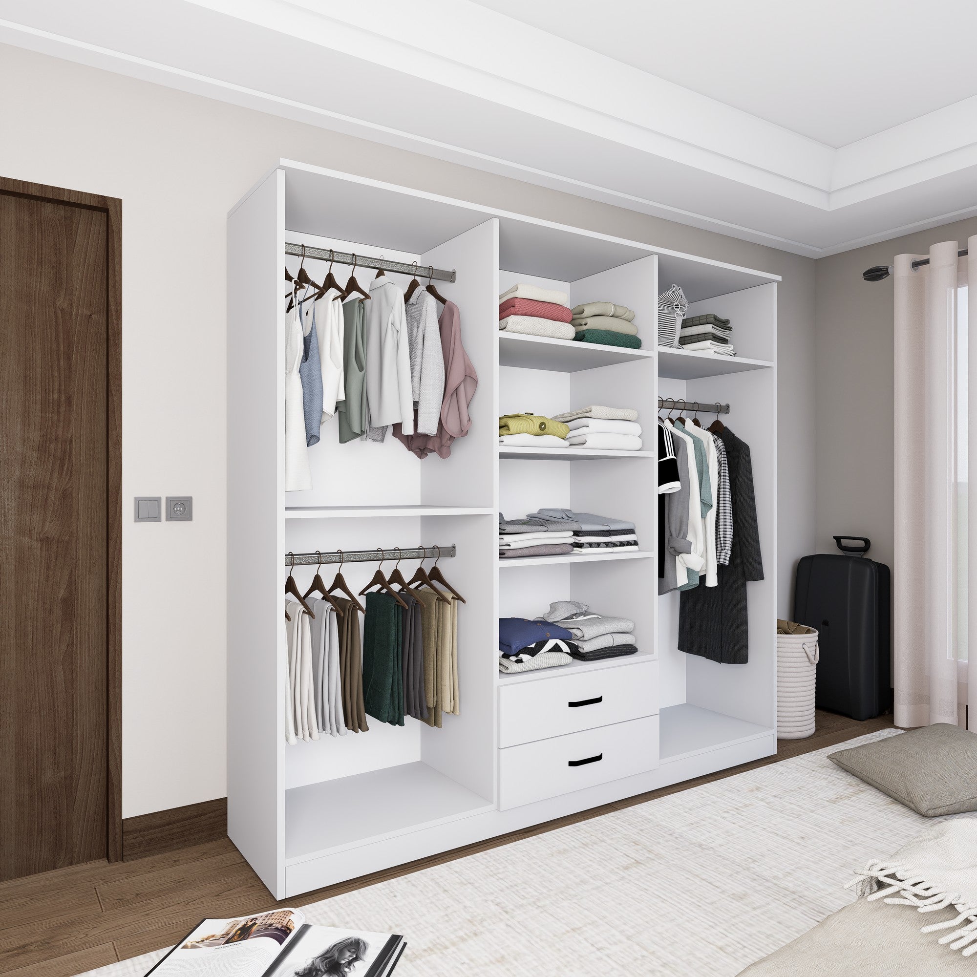 Guarda-roupa – 180 cm x 190 cm x 45 cm – Branco fosco – Painéis de partículas revestidos a melamina