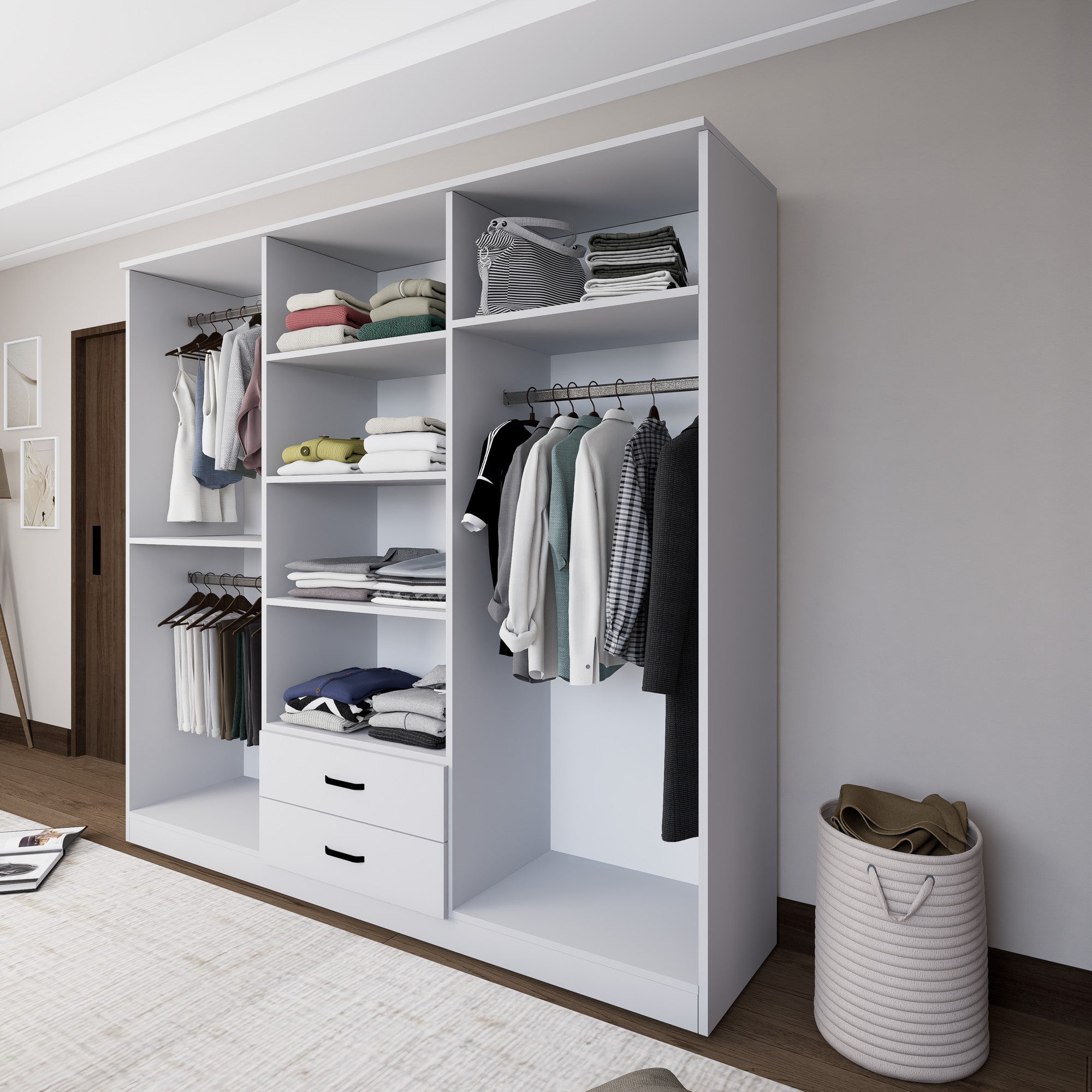 Guarda-roupa – 180 cm x 190 cm x 45 cm – Branco fosco – Painéis de partículas revestidos a melamina