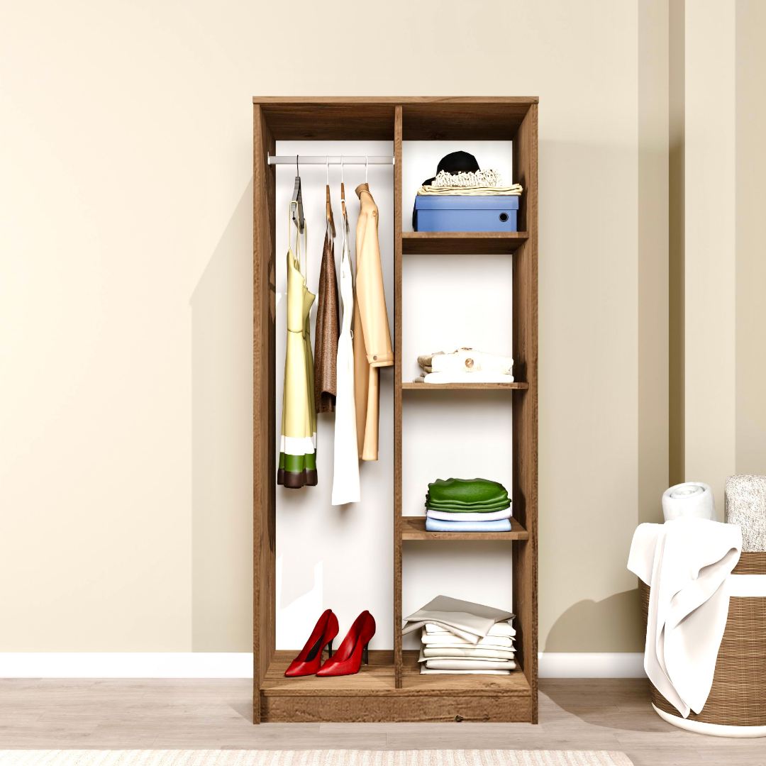 Guarda-roupa de MDF revestido de melamina – 80cm x 180cm x 51,8cm – Pinheiro Atlântico
