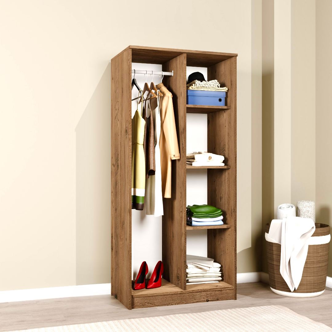 Guarda-roupa de MDF revestido de melamina – 80cm x 180cm x 51,8cm – Pinheiro Atlântico