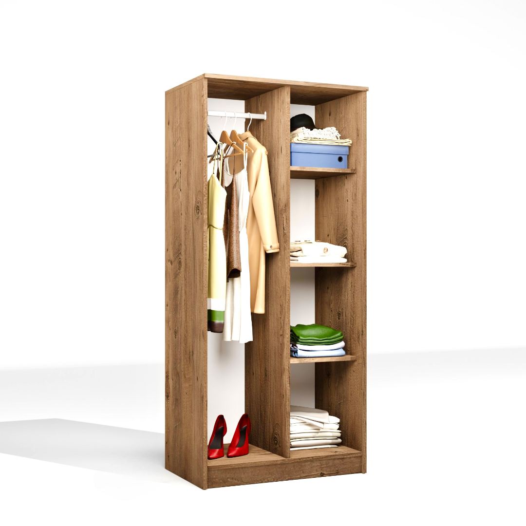 Guarda-roupa de MDF revestido de melamina – 80cm x 180cm x 51,8cm – Pinheiro Atlântico
