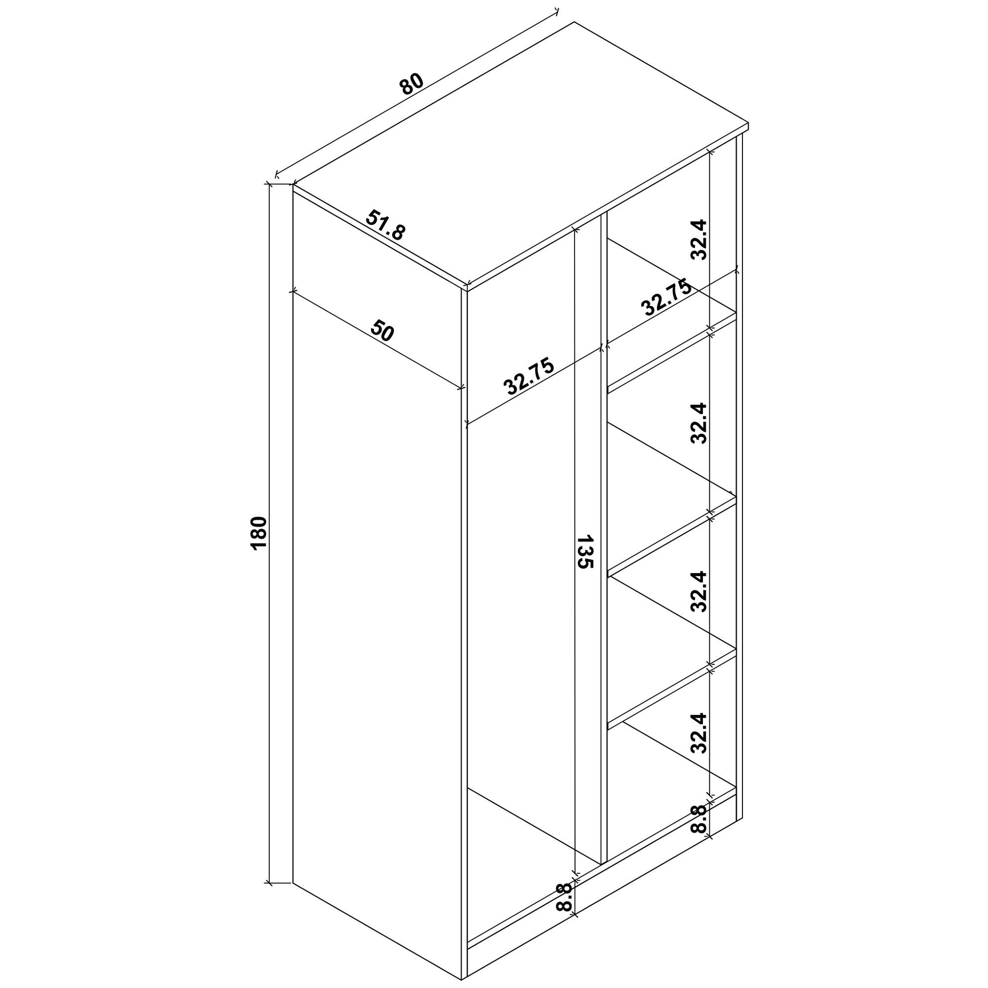 Guarda-roupa de MDF revestido de melamina – 80cm x 180cm x 51,8cm – Pinheiro Atlântico