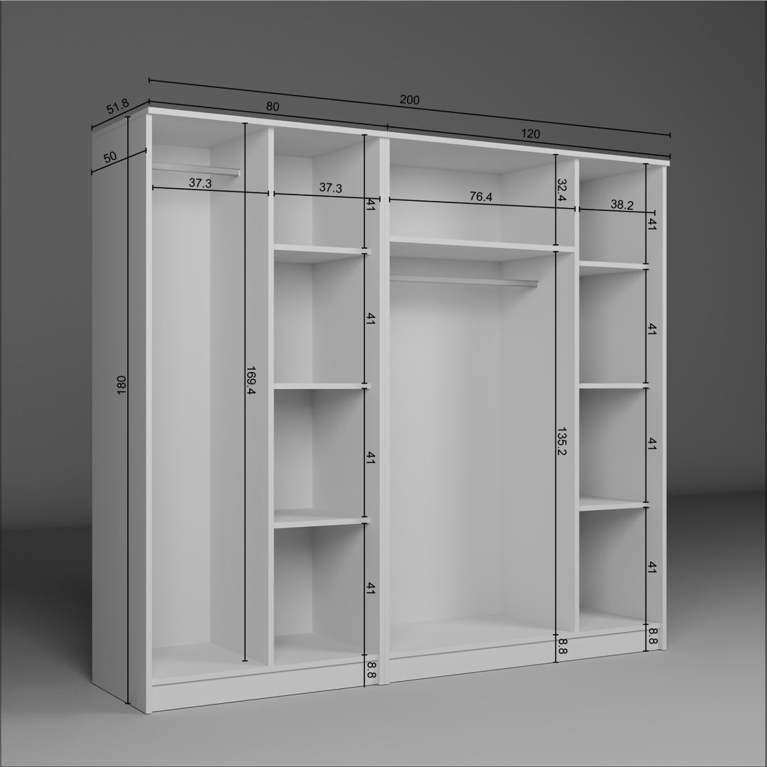 Guarda-roupa – 200 cm x 180 cm x 51,8 cm – Branco – MDF