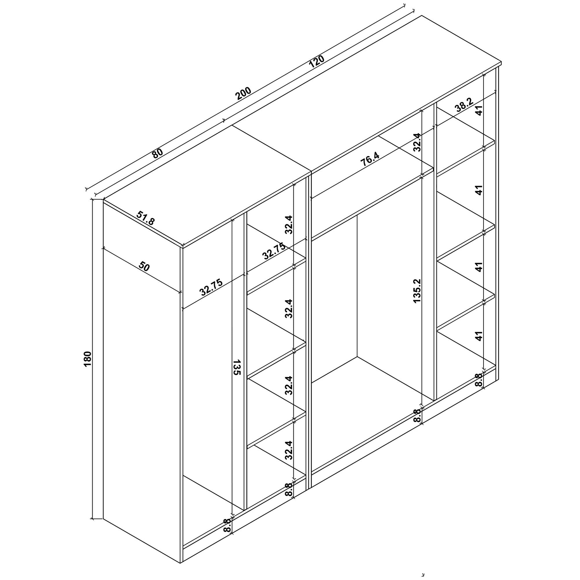 Guarda-roupa – 200 cm x 180 cm x 51,8 cm – Pinheiro Atlântico – MDF