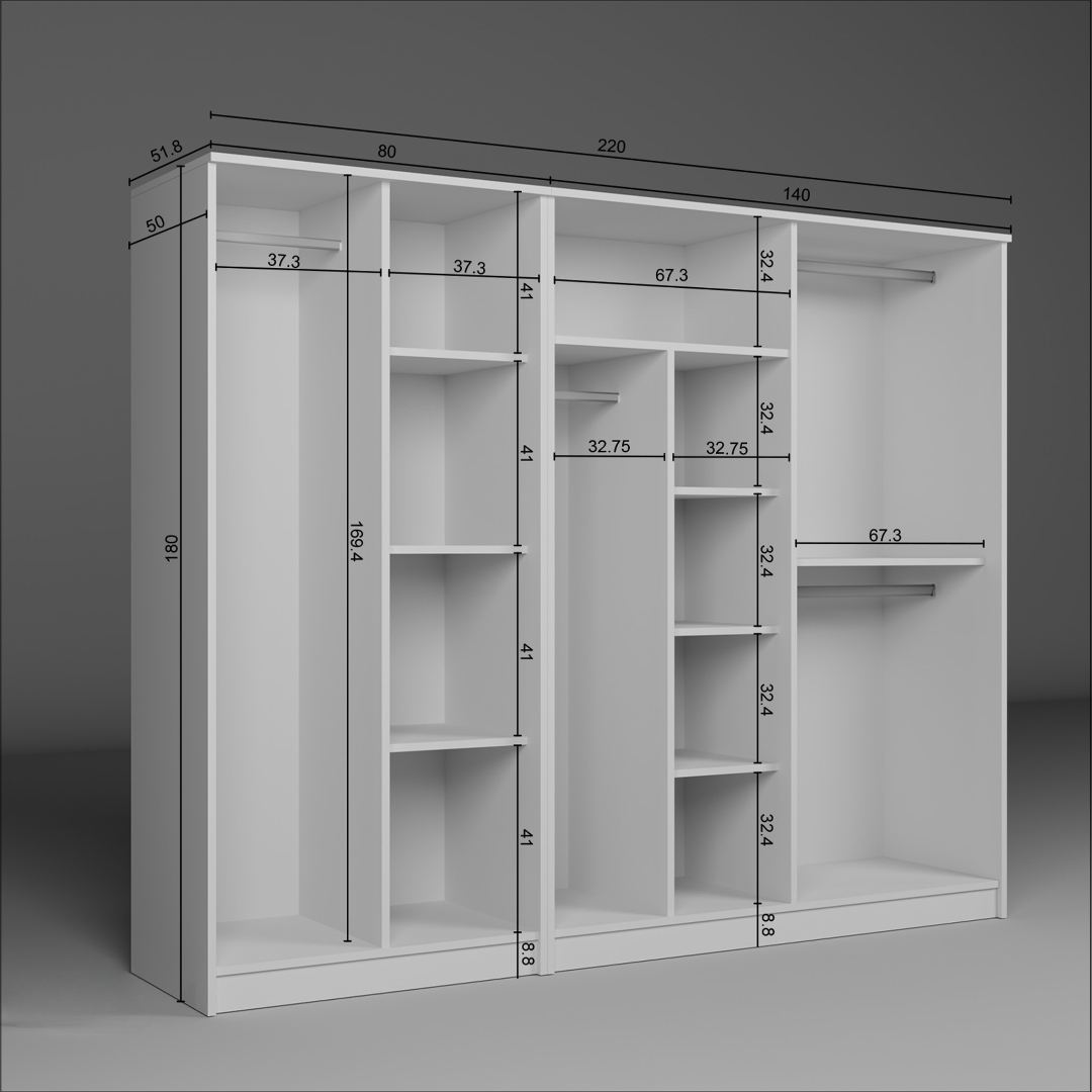 Guarda-roupa – 220 cm x 180 cm x 51,8 cm – Branco – MDF