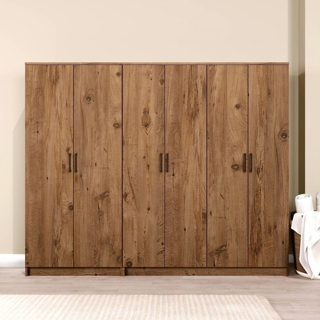 Guarda-roupa de MDF revestido de melamina – 220cm x 180cm x 51,8cm – Pinheiro Atlântico