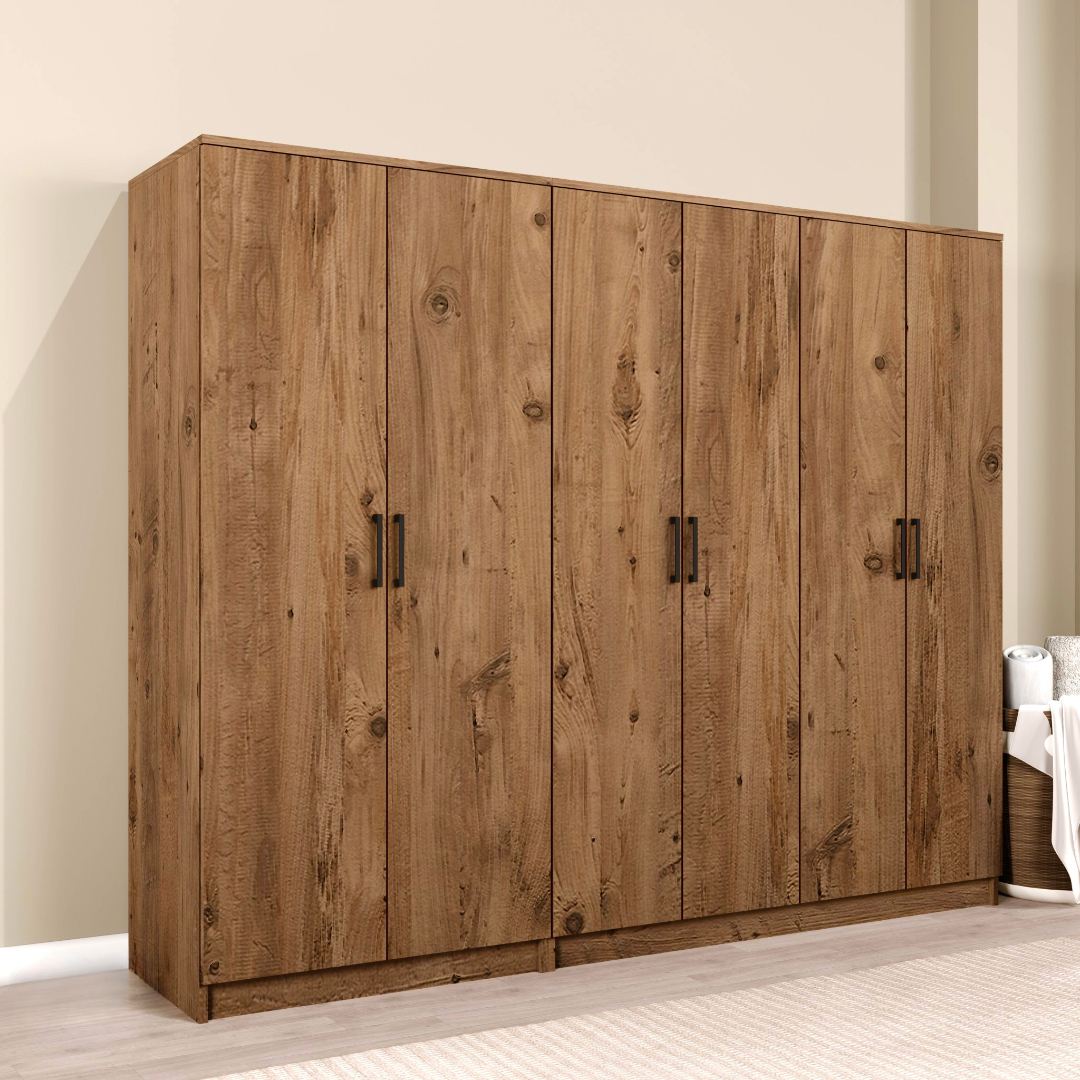 Guarda-roupa de MDF revestido de melamina – 220cm x 180cm x 51,8cm – Pinheiro Atlântico