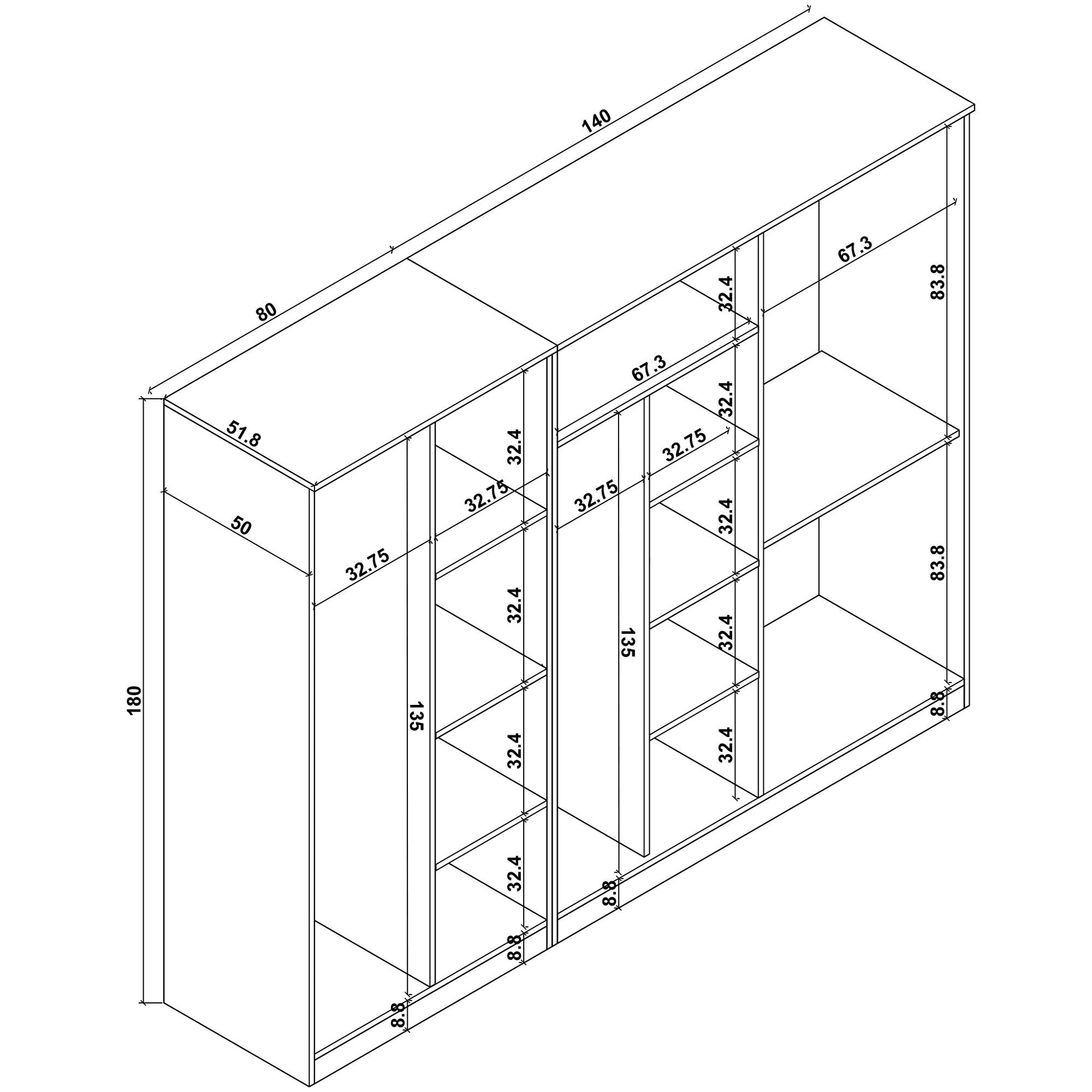 Guarda-roupa de MDF revestido de melamina – 220cm x 180cm x 51,8cm – Pinheiro Atlântico