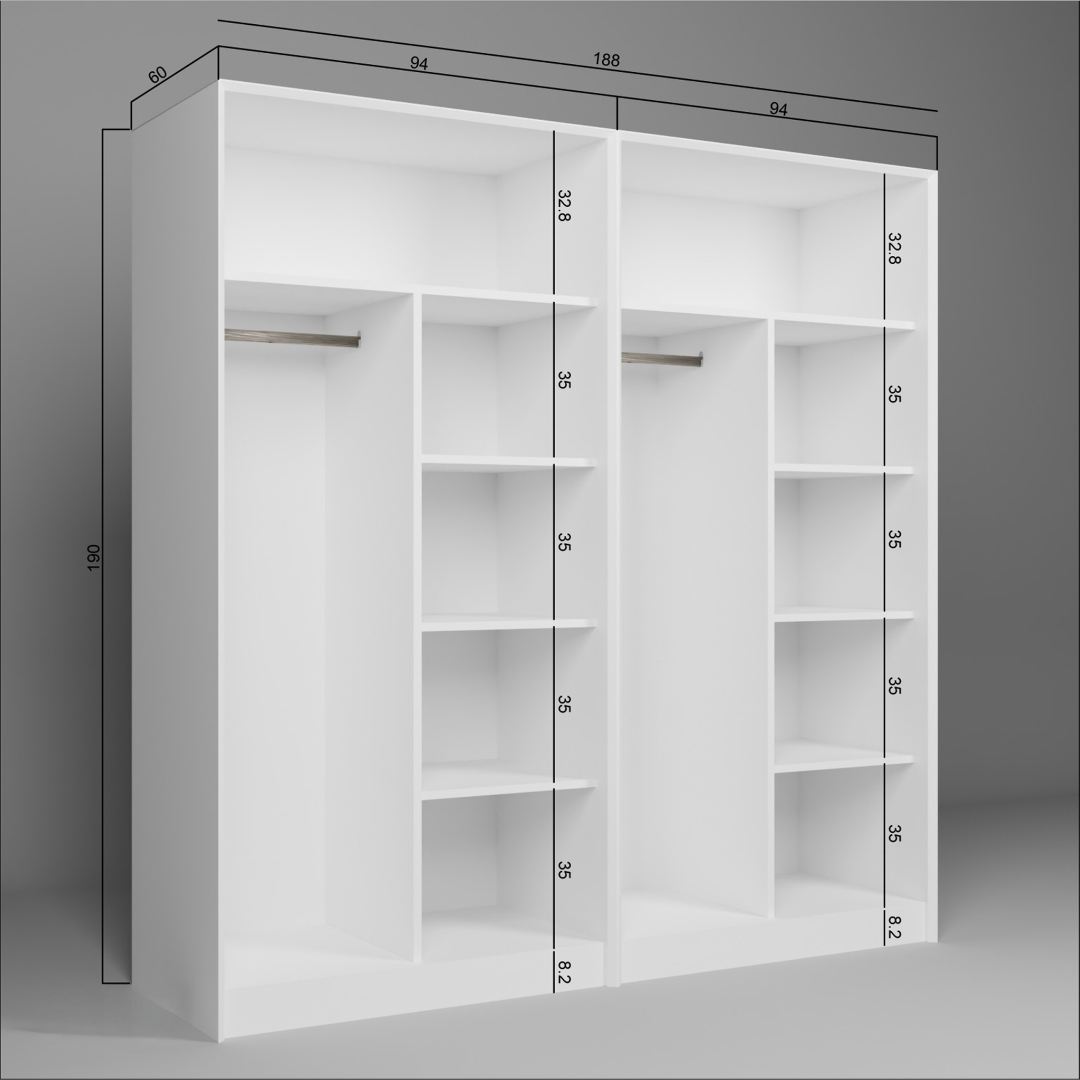 Guarda-roupa – 188x190x60 cm – Branco – Painel de partículas revestido de melamina