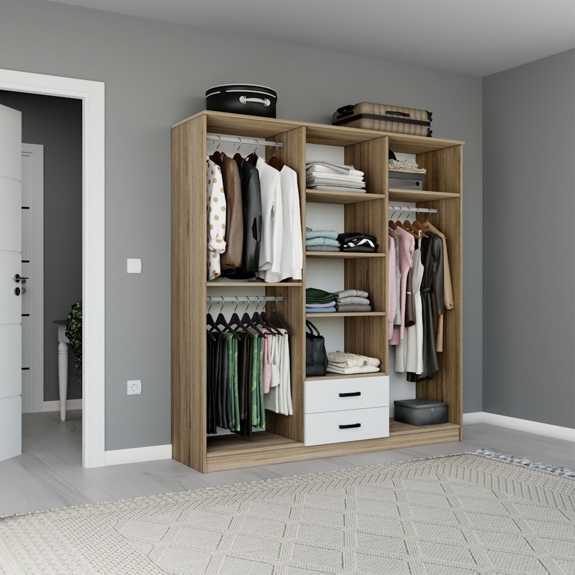 Guarda-roupa – 180 cm x 190 cm x 45 cm – Nogueira Clara – MDF