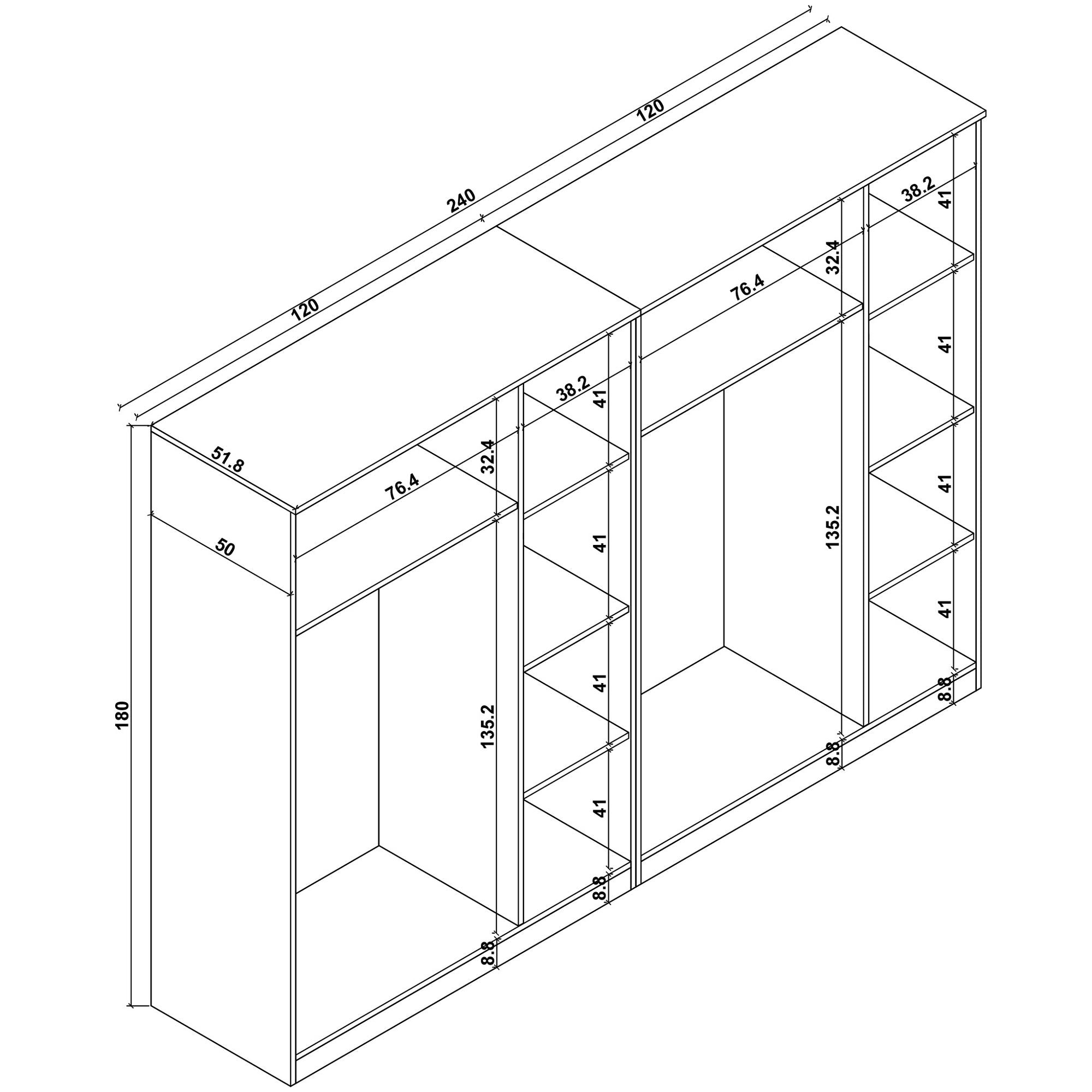 Guarda-roupa – 240 cm x 180 cm x 51,8 cm – Branco – MDF