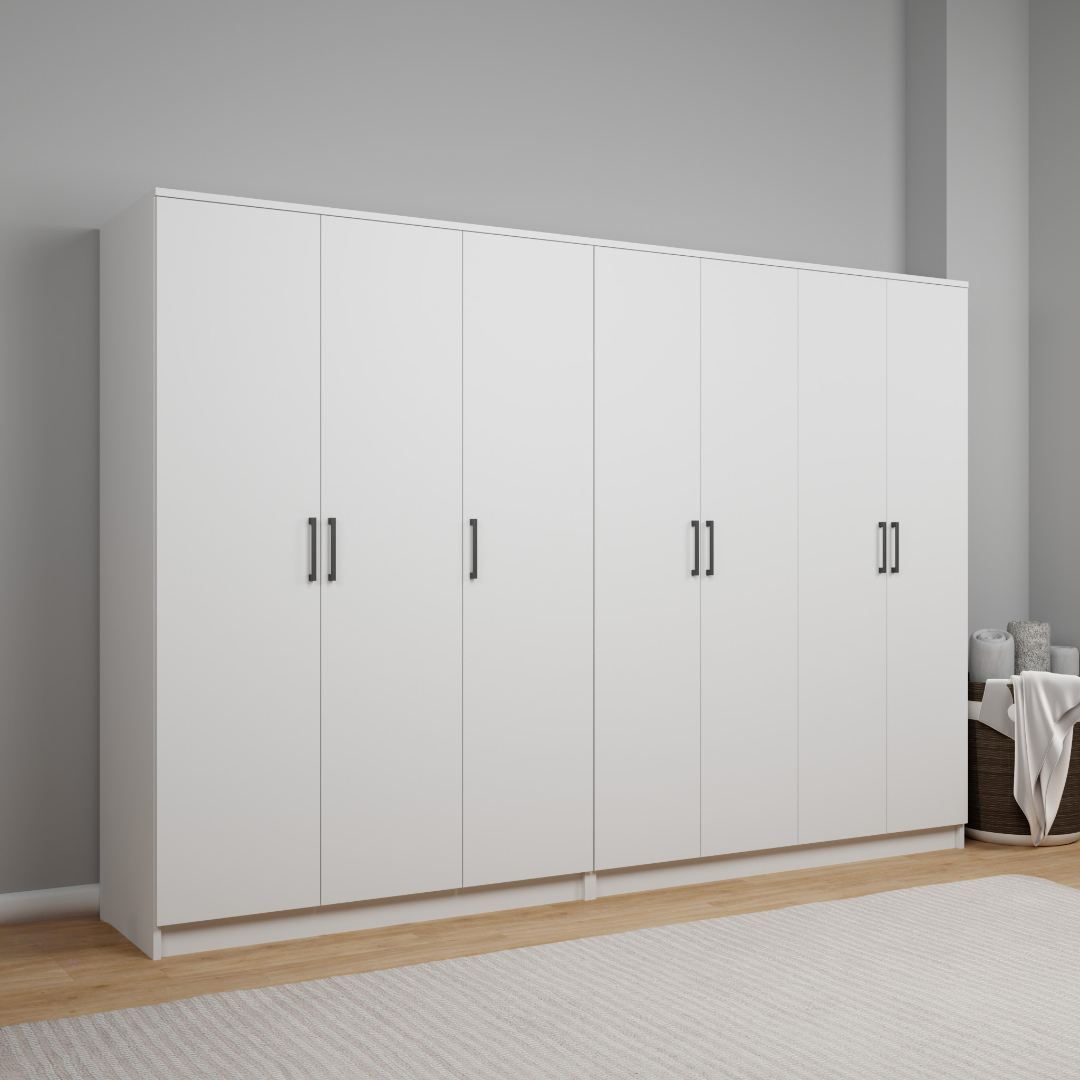 Guarda-roupa de MDF revestido de melamina – 280 cm x 180 cm x 51,8 cm – Branco