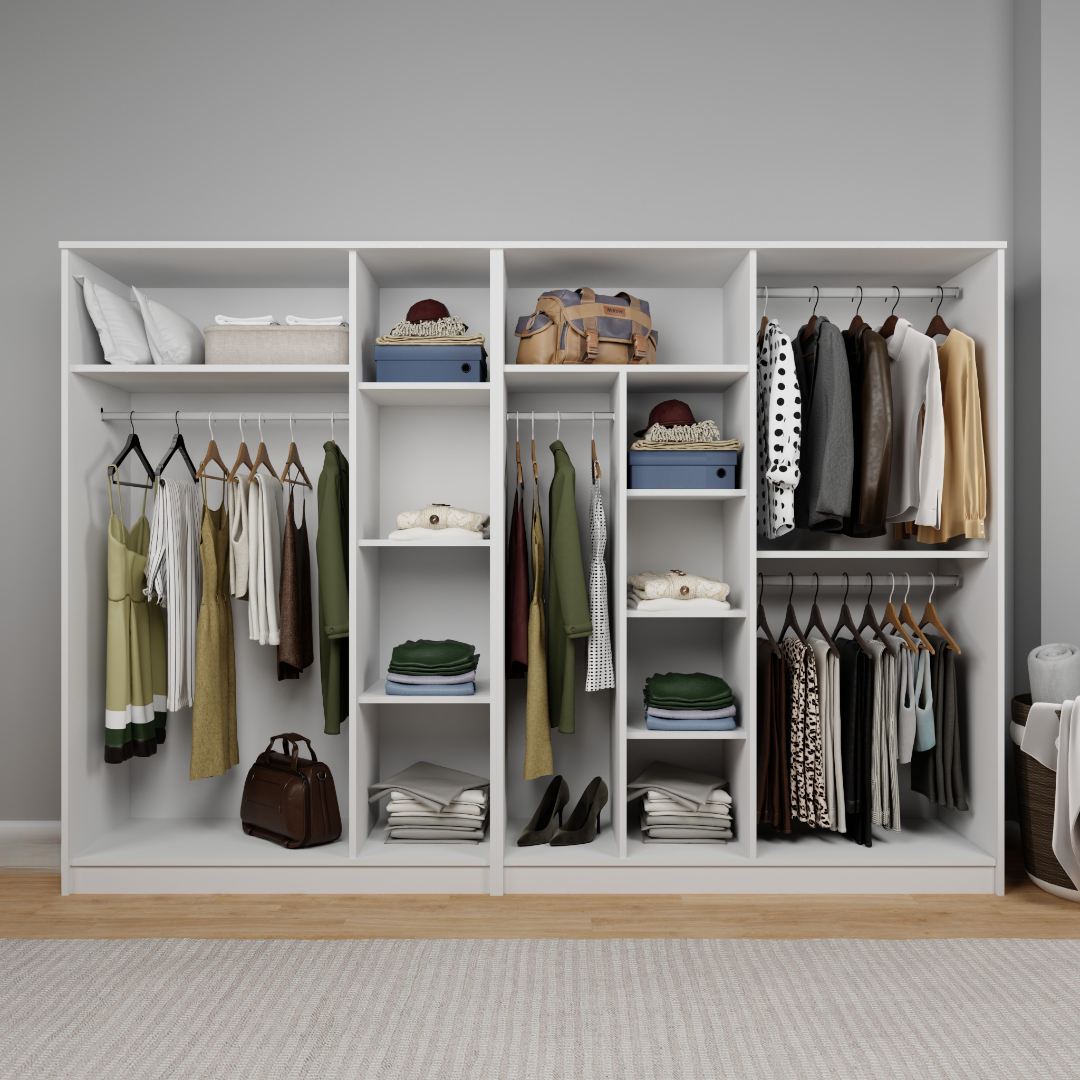 Guarda-roupa de MDF revestido de melamina – 280 cm x 180 cm x 51,8 cm – Branco