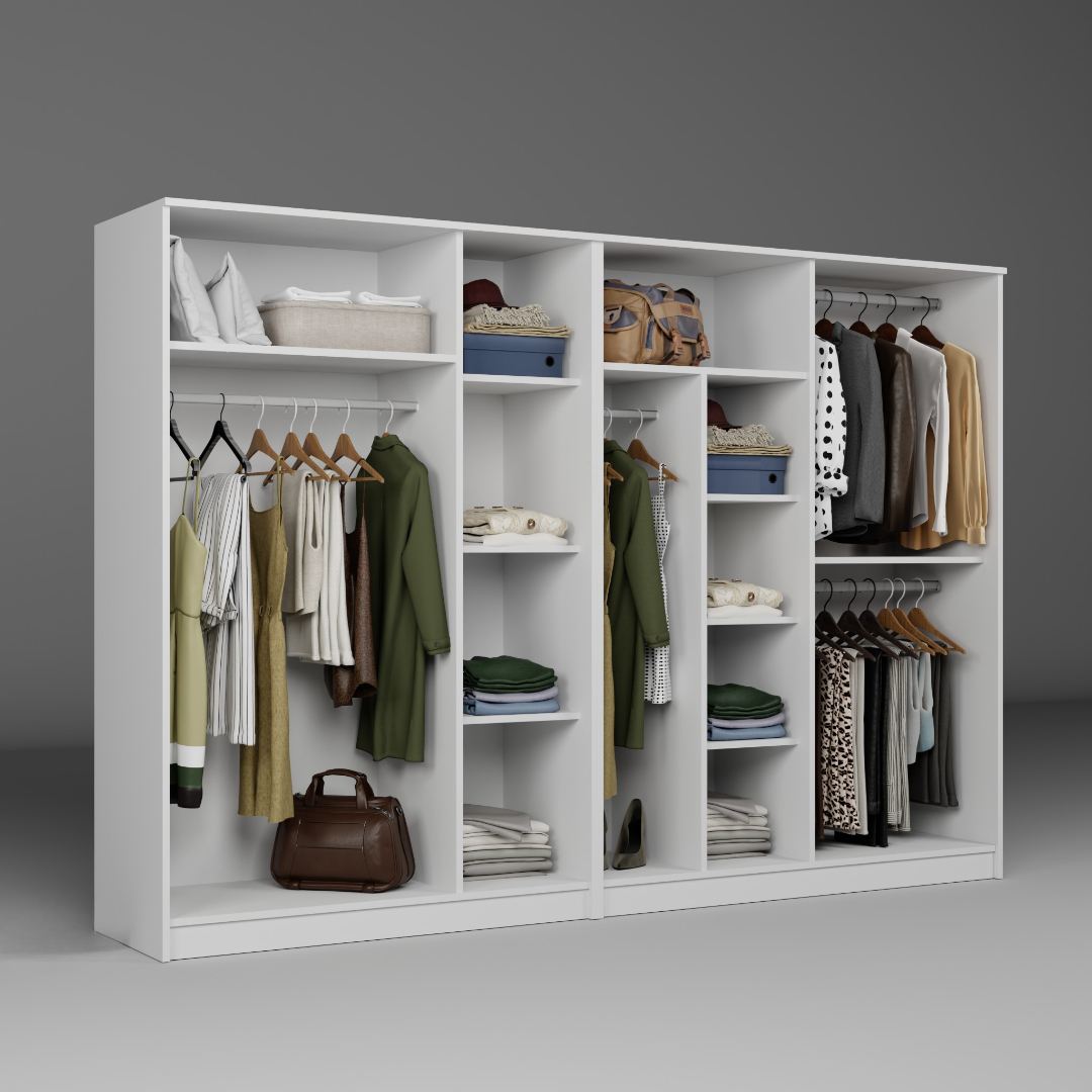 Guarda-roupa de MDF revestido de melamina – 280 cm x 180 cm x 51,8 cm – Branco