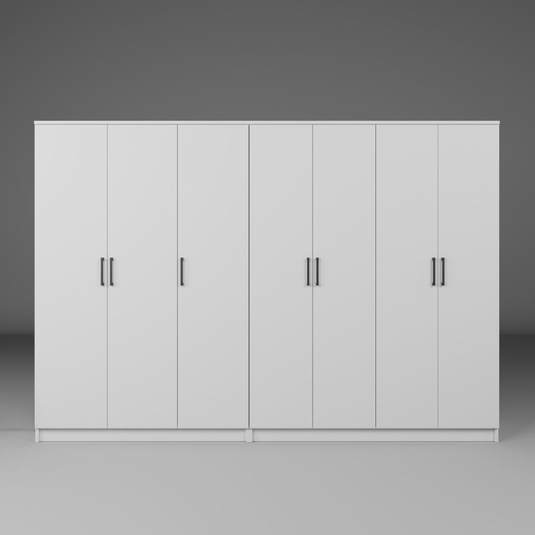 Guarda-roupa de MDF revestido de melamina – 280 cm x 180 cm x 51,8 cm – Branco