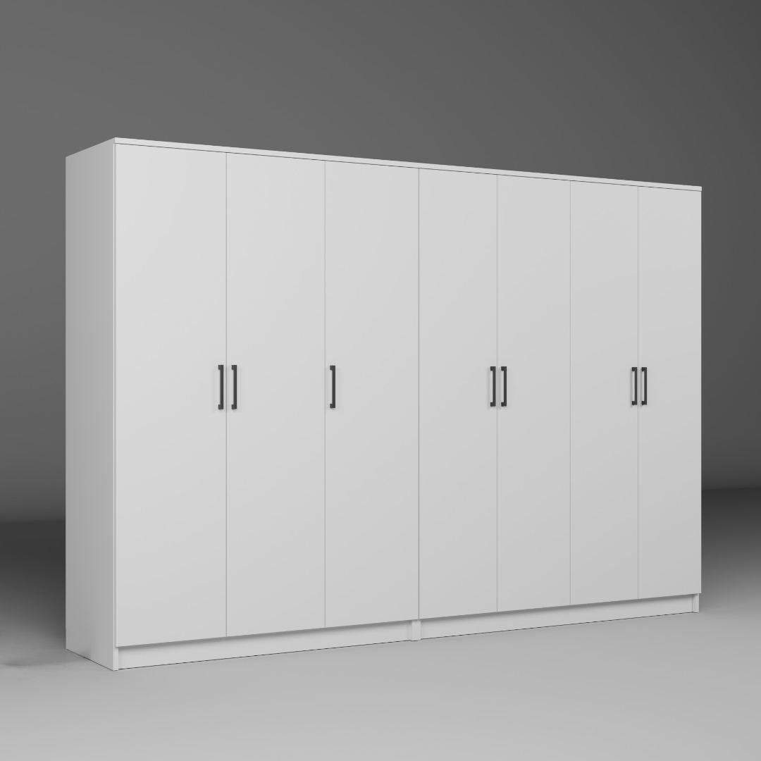 Guarda-roupa de MDF revestido de melamina – 280 cm x 180 cm x 51,8 cm – Branco