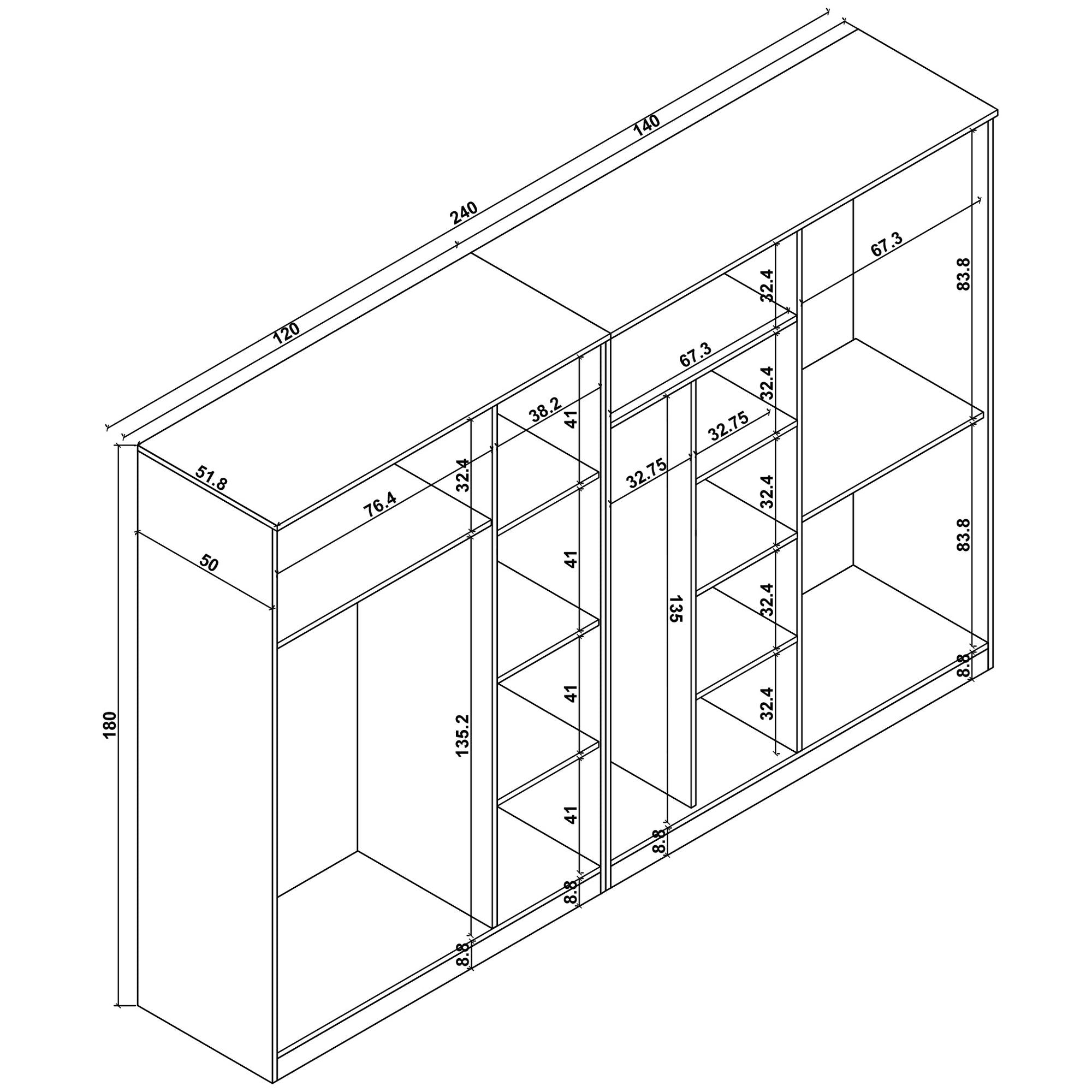 Guarda-roupa de Pinheiro do Atlântico – 280cm x 180cm x 51.8cm – Pinheiro do Atlântico – Painel de partículas revestido de melamina