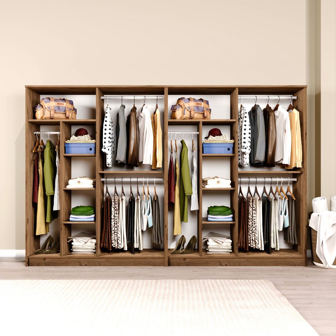 Guarda-roupa de MDF revestido de melamina – 280cm x 180cm x 51,8cm – Pinheiro Atlântico