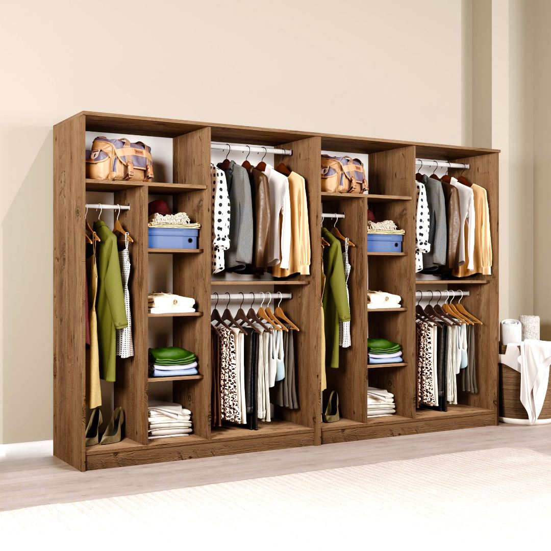 Guarda-roupa de MDF revestido de melamina – 280cm x 180cm x 51,8cm – Pinheiro Atlântico
