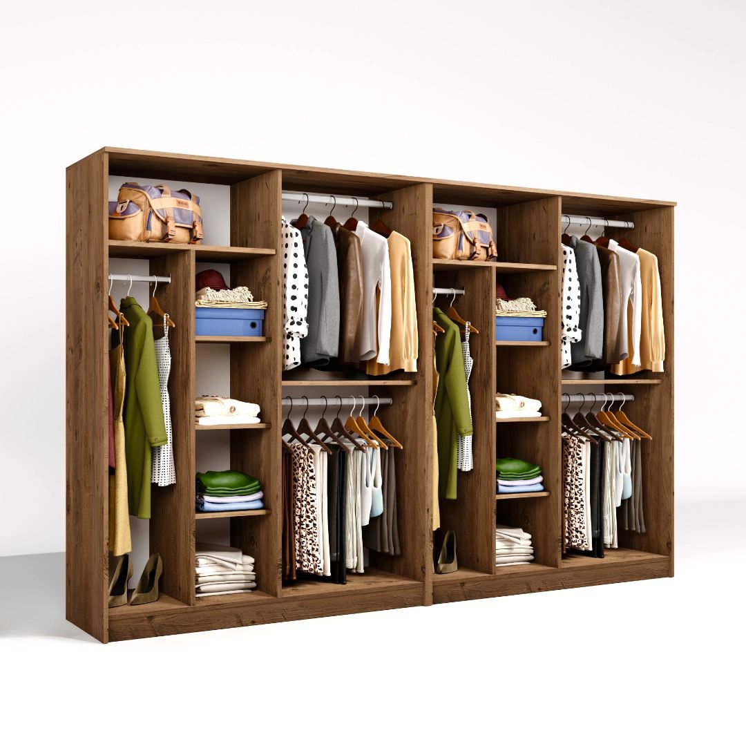 Guarda-roupa de MDF revestido de melamina – 280cm x 180cm x 51,8cm – Pinheiro Atlântico