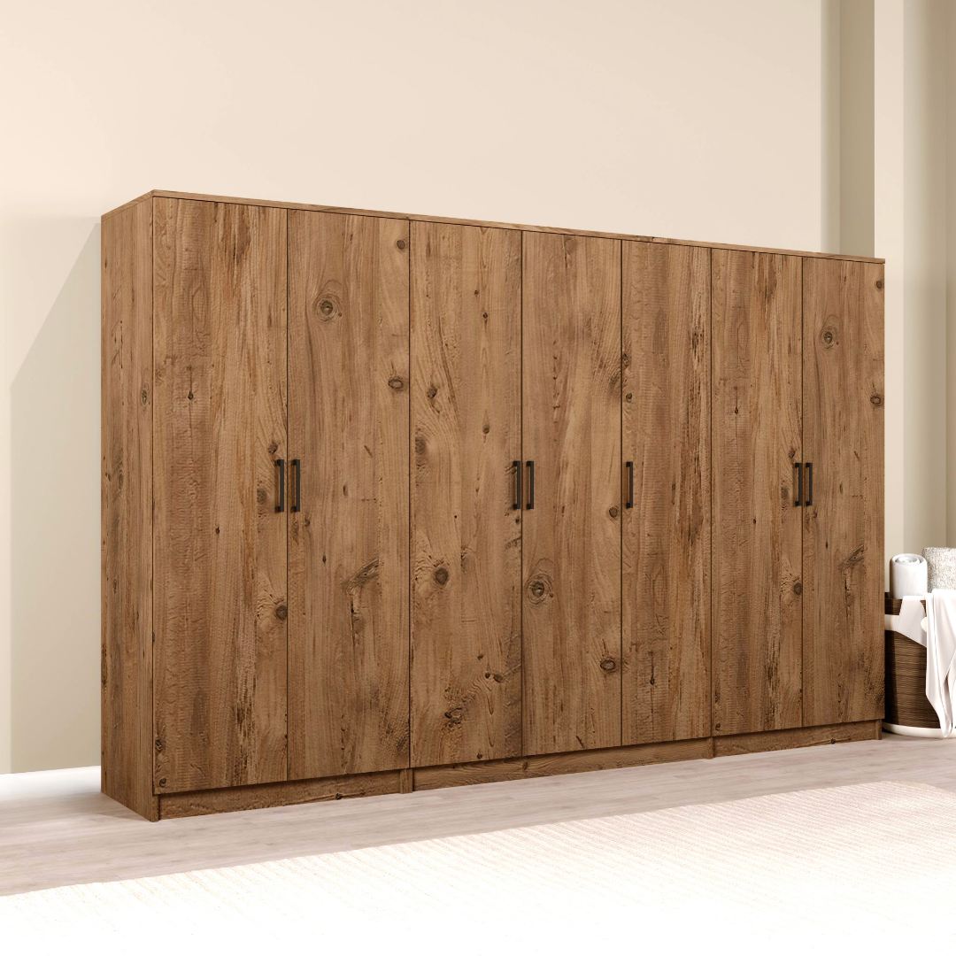 Guarda-roupa de MDF revestido de melamina – 280 cm x 180 cm x 51,8 cm – Pinheiro Atlântico