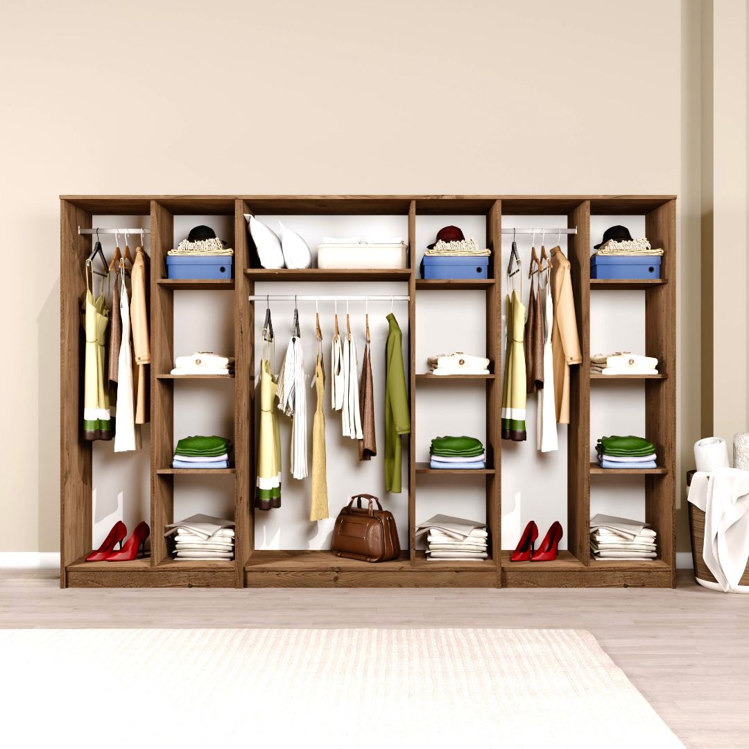 Guarda-roupa de MDF revestido de melamina – 280 cm x 180 cm x 51,8 cm – Pinheiro Atlântico