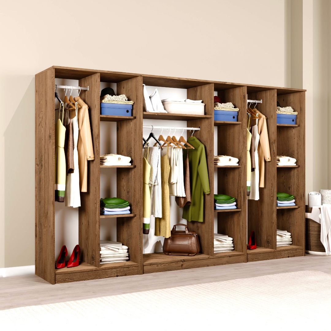 Guarda-roupa de MDF revestido de melamina – 280 cm x 180 cm x 51,8 cm – Pinheiro Atlântico