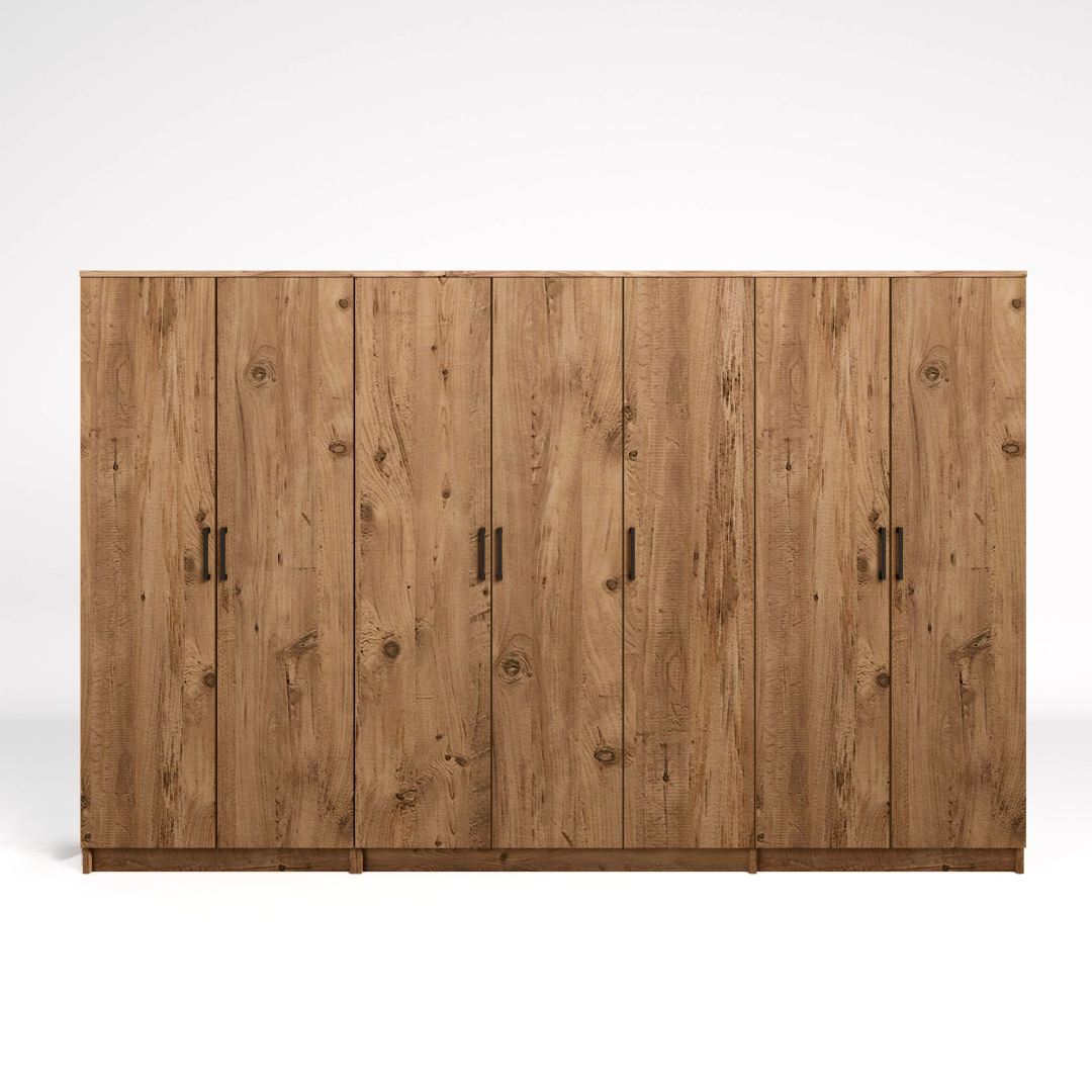 Guarda-roupa de MDF revestido de melamina – 280 cm x 180 cm x 51,8 cm – Pinheiro Atlântico