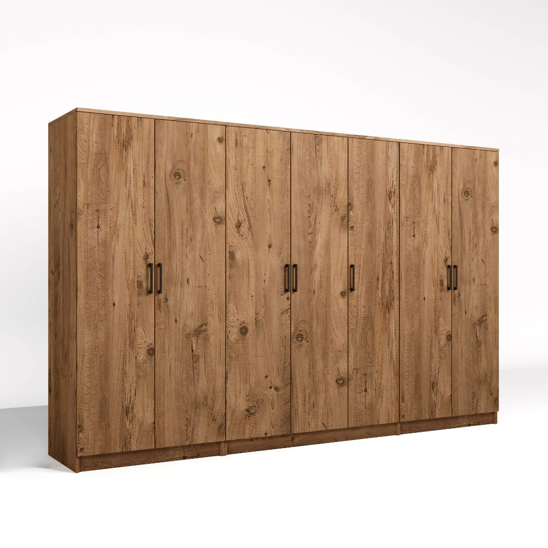 Guarda-roupa de MDF revestido de melamina – 280 cm x 180 cm x 51,8 cm – Pinheiro Atlântico