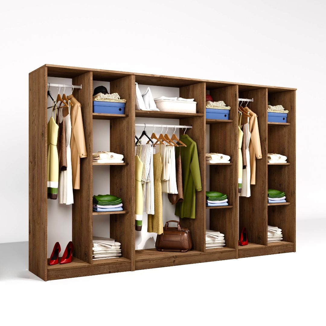 Guarda-roupa de MDF revestido de melamina – 280 cm x 180 cm x 51,8 cm – Pinheiro Atlântico