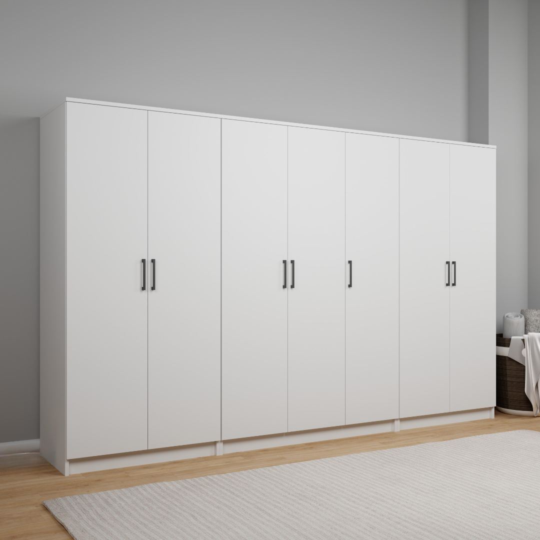 Guarda-roupa de MDF revestido de melamina – 280 cm x 180 cm x 51,8 cm – Branco
