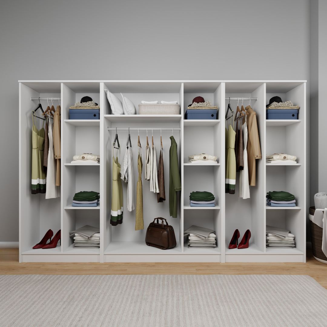 Guarda-roupa de MDF revestido de melamina – 280 cm x 180 cm x 51,8 cm – Branco