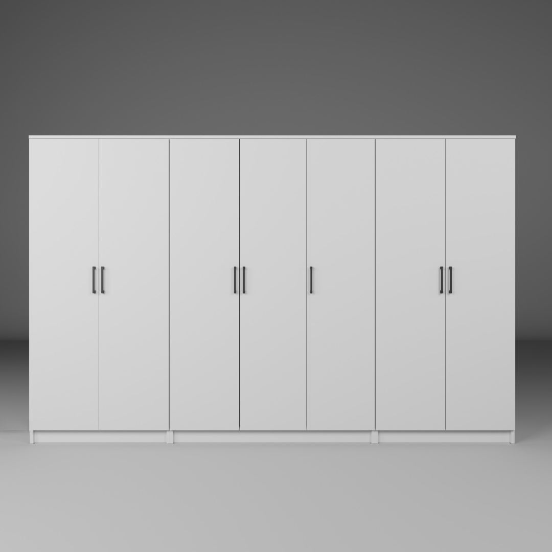 Guarda-roupa de MDF revestido de melamina – 280 cm x 180 cm x 51,8 cm – Branco