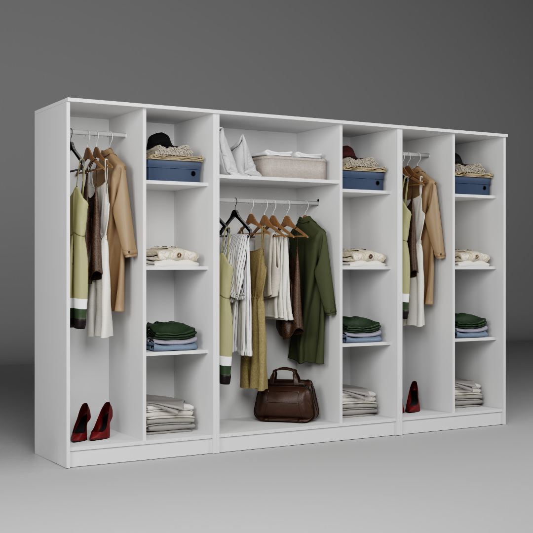 Guarda-roupa de MDF revestido de melamina – 280 cm x 180 cm x 51,8 cm – Branco