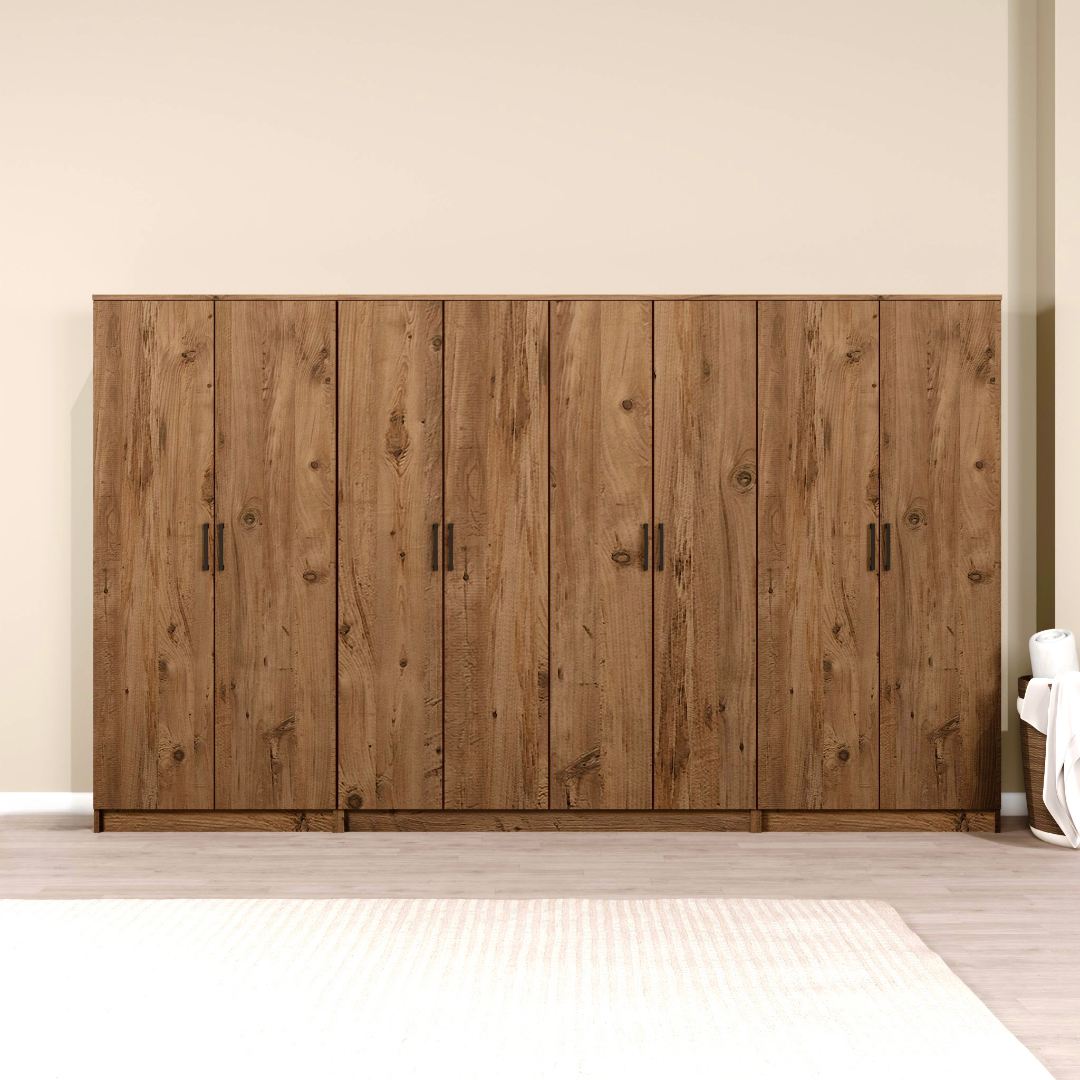 Guarda-roupa de MDF revestido de melamina – 300 cm x 180 cm x 51,8 cm – Pinheiro Atlântico
