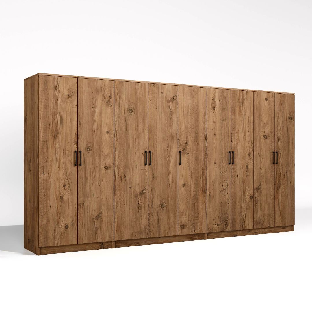 Guarda-roupa – 340 cm x 180 cm x 51.8 cm – Pinheiro Atlântico – painel de partículas revestido em melamina 100%