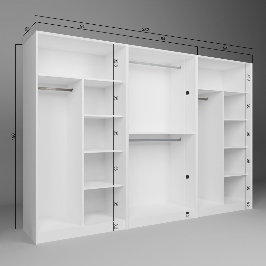 Guarda-roupa – 280 cm x 190 cm x 60 cm – Branco – MDF