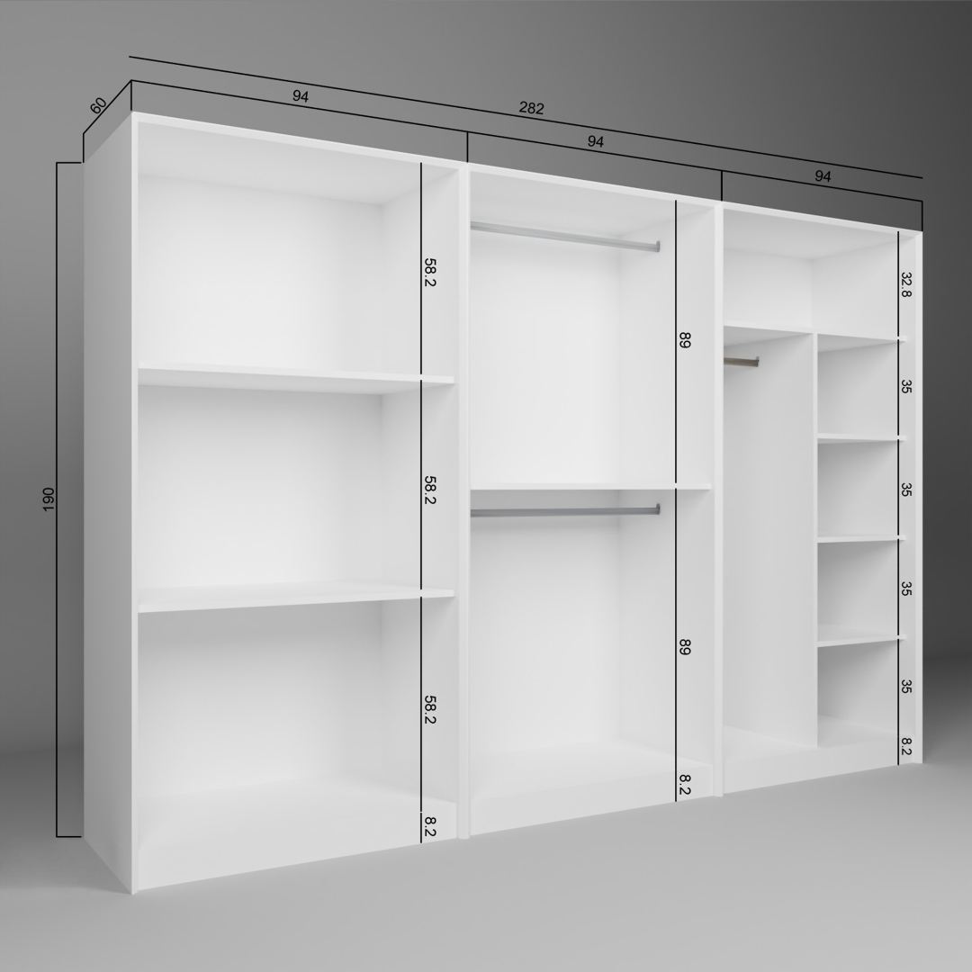Guarda-roupa – 280cm x 190cm x 60cm – Branco – MDF