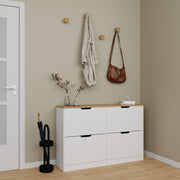 Sapateira estilosa, branco fosco, 120,5 x 79,2 x 30 cm | Painel de partículas 100% revestido em melamina, 18 mm de espessura | Montável na parede com inúmeras prateleiras